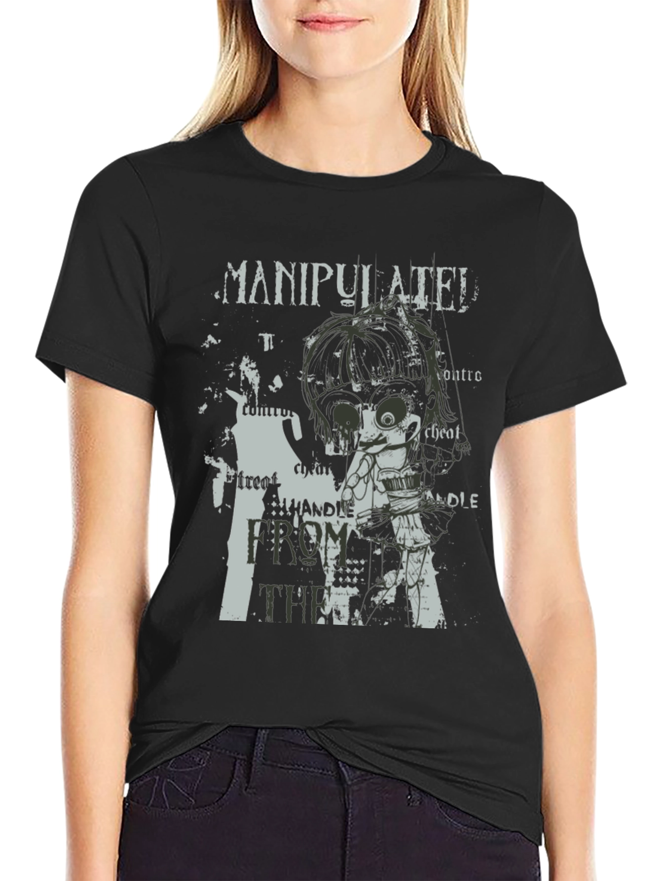 Manipulated Graphic Print Mens Black T-Shirt