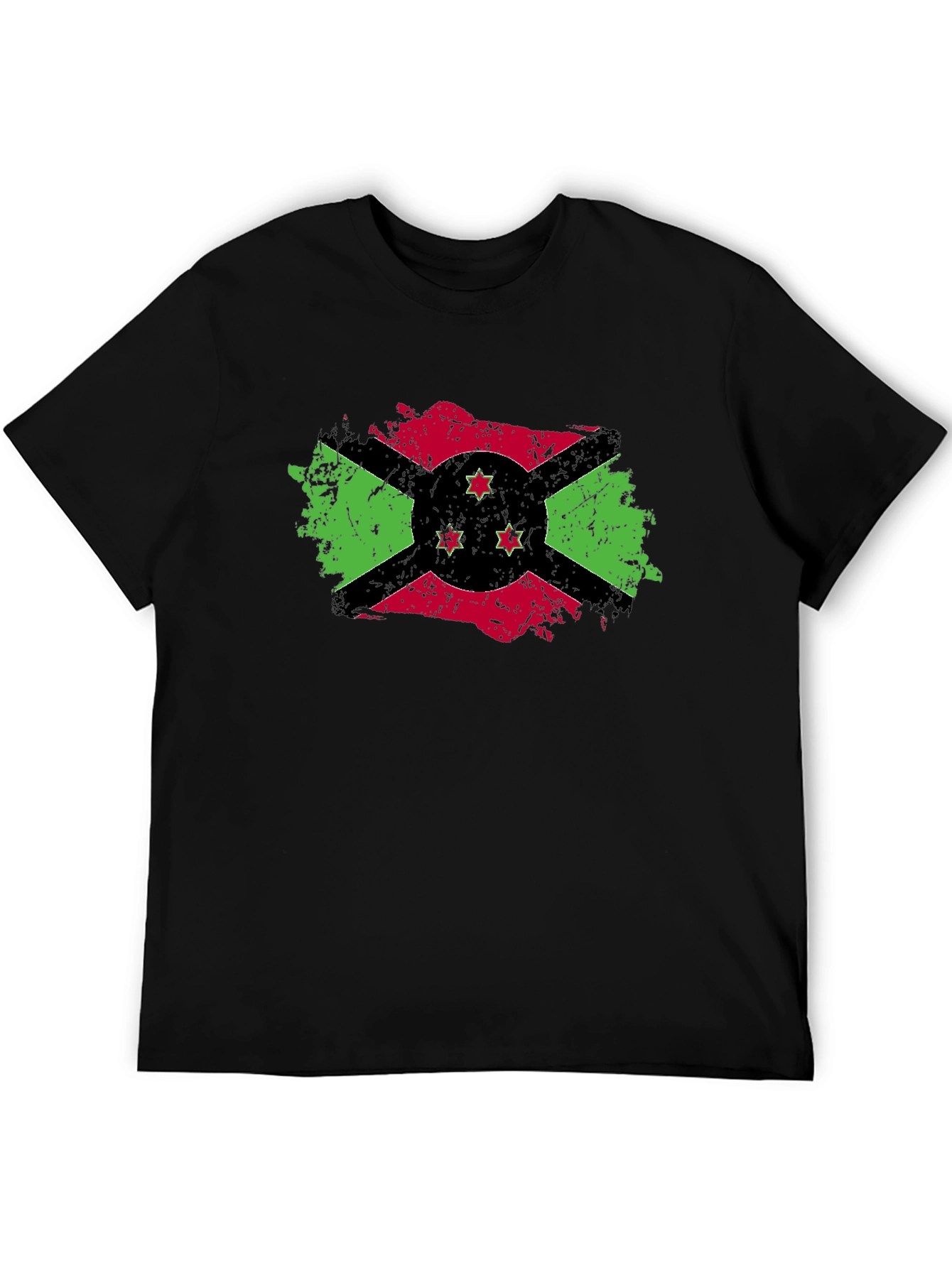 Burundi Flag Distressed T-Shirt - Black Cotton Tee