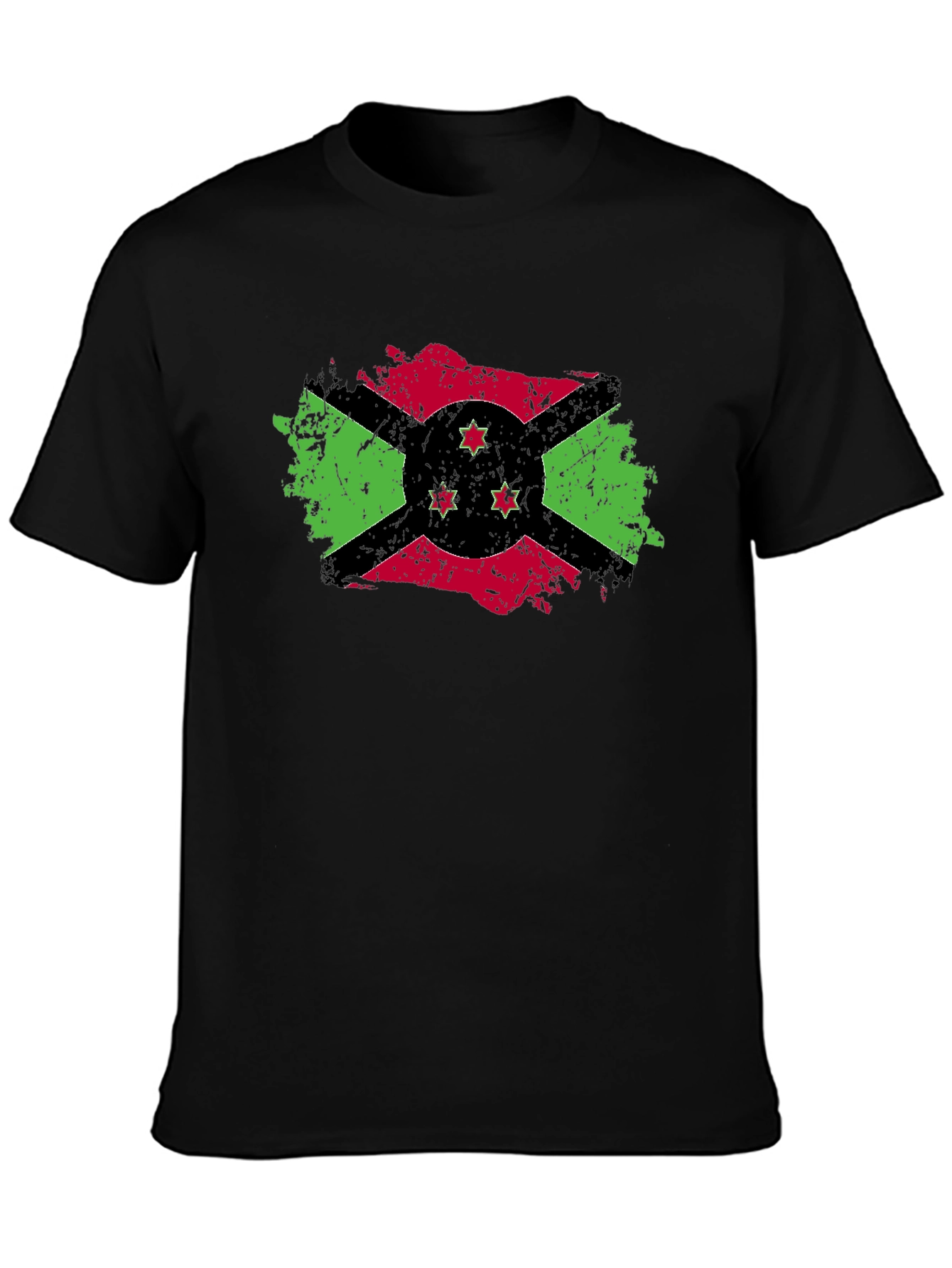 Burundi Flag Distressed T-Shirt - Black Cotton Tee
