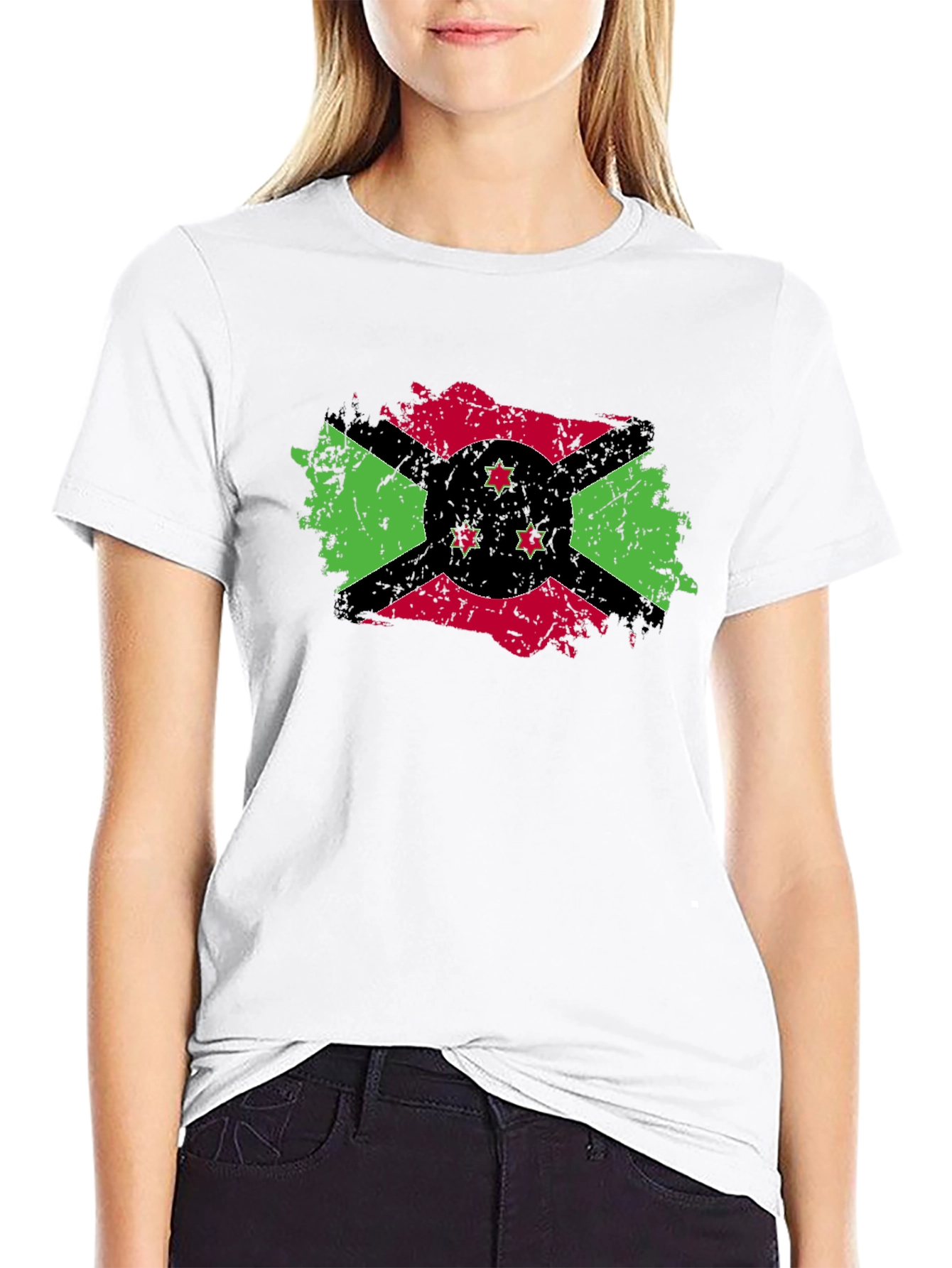 Burundi Flag Distressed T-Shirt - Black Cotton Tee