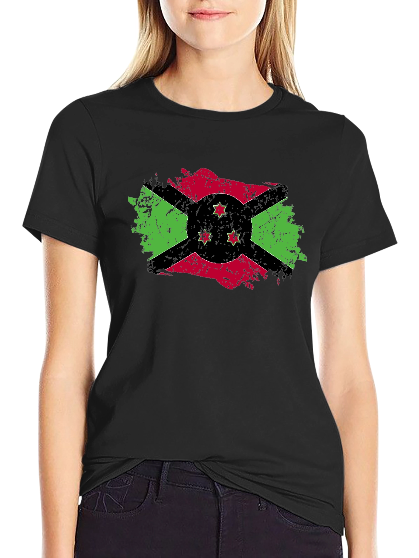 Burundi Flag Distressed T-Shirt - Black Cotton Tee