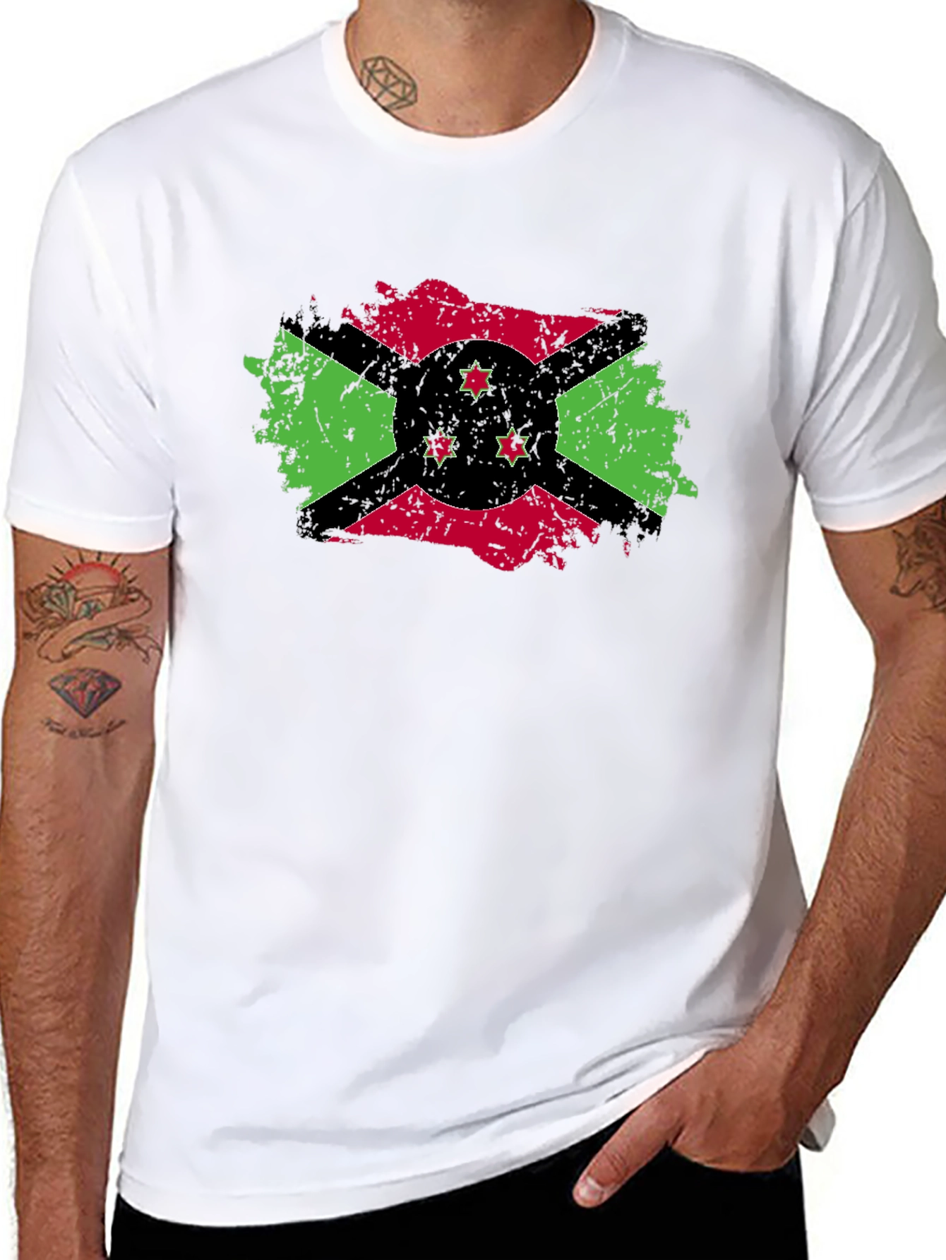 Burundi Flag Distressed T-Shirt - Black Cotton Tee