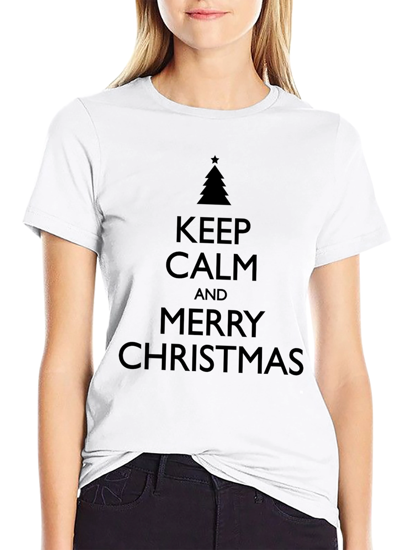 Keep Calm Merry Christmas Black Graphic T-Shirt