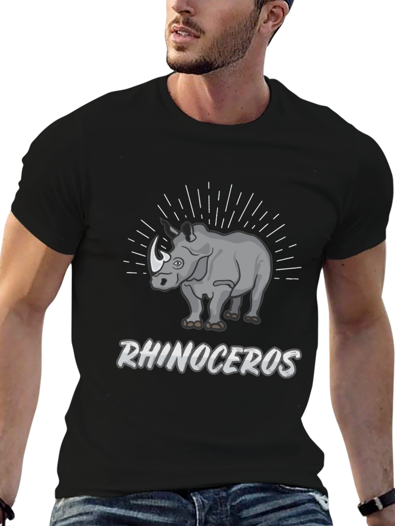 Rhinoceros Graphic Print Black T-Shirt