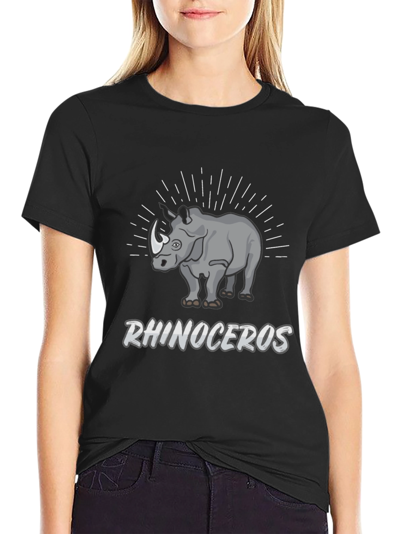 Rhinoceros Graphic Print Black T-Shirt