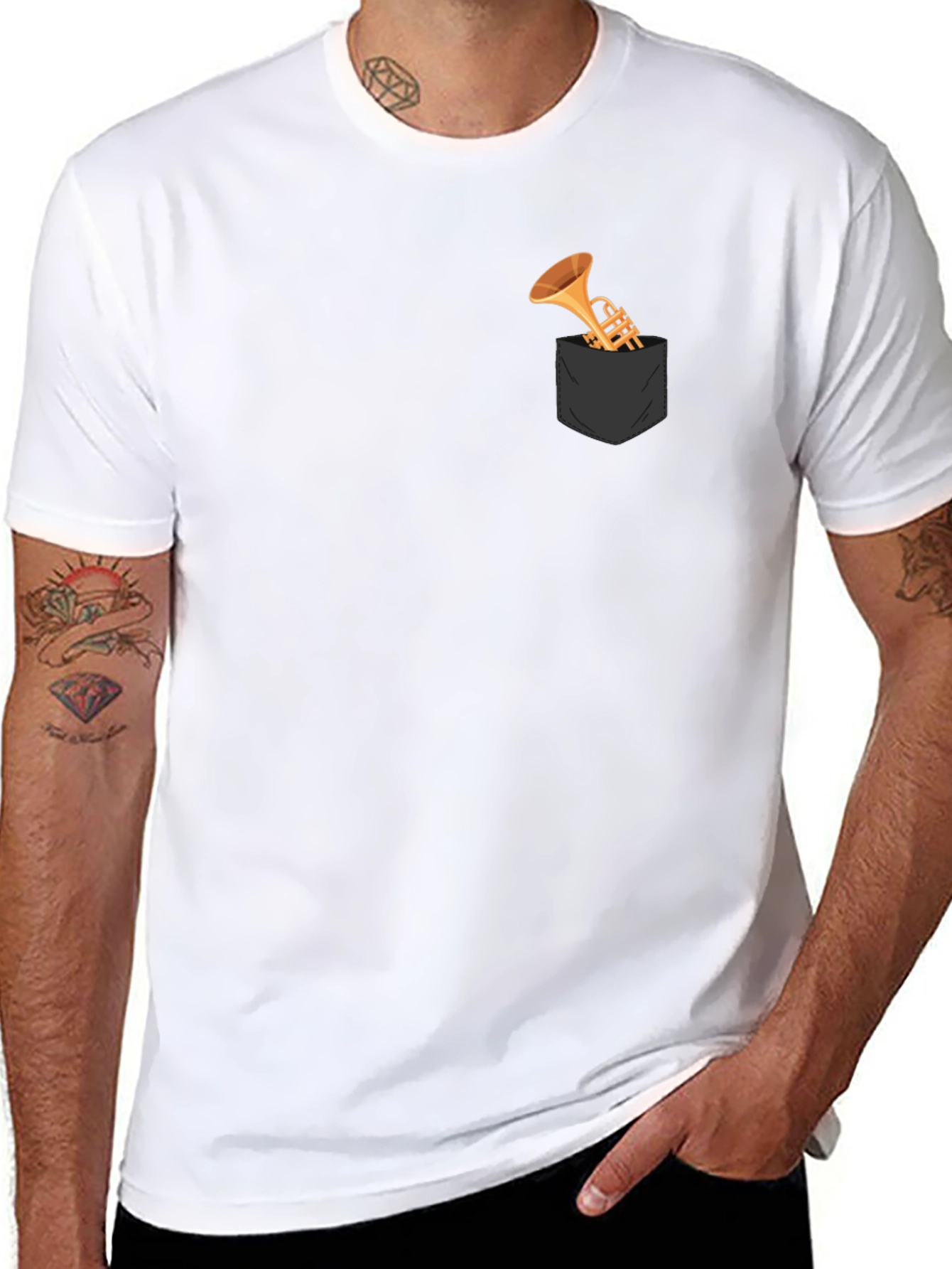 Trumpet Pocket T-Shirt - Novelty Musical Tee