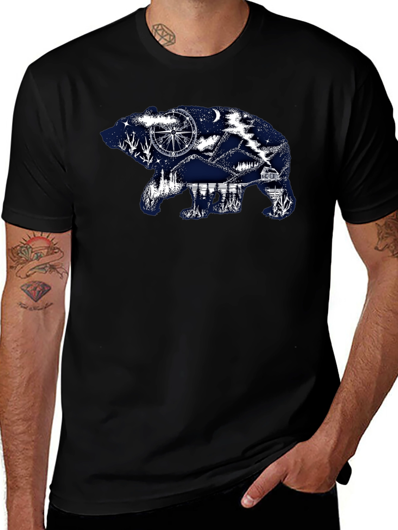 Bear Silhouette Graphic Print T-Shirt