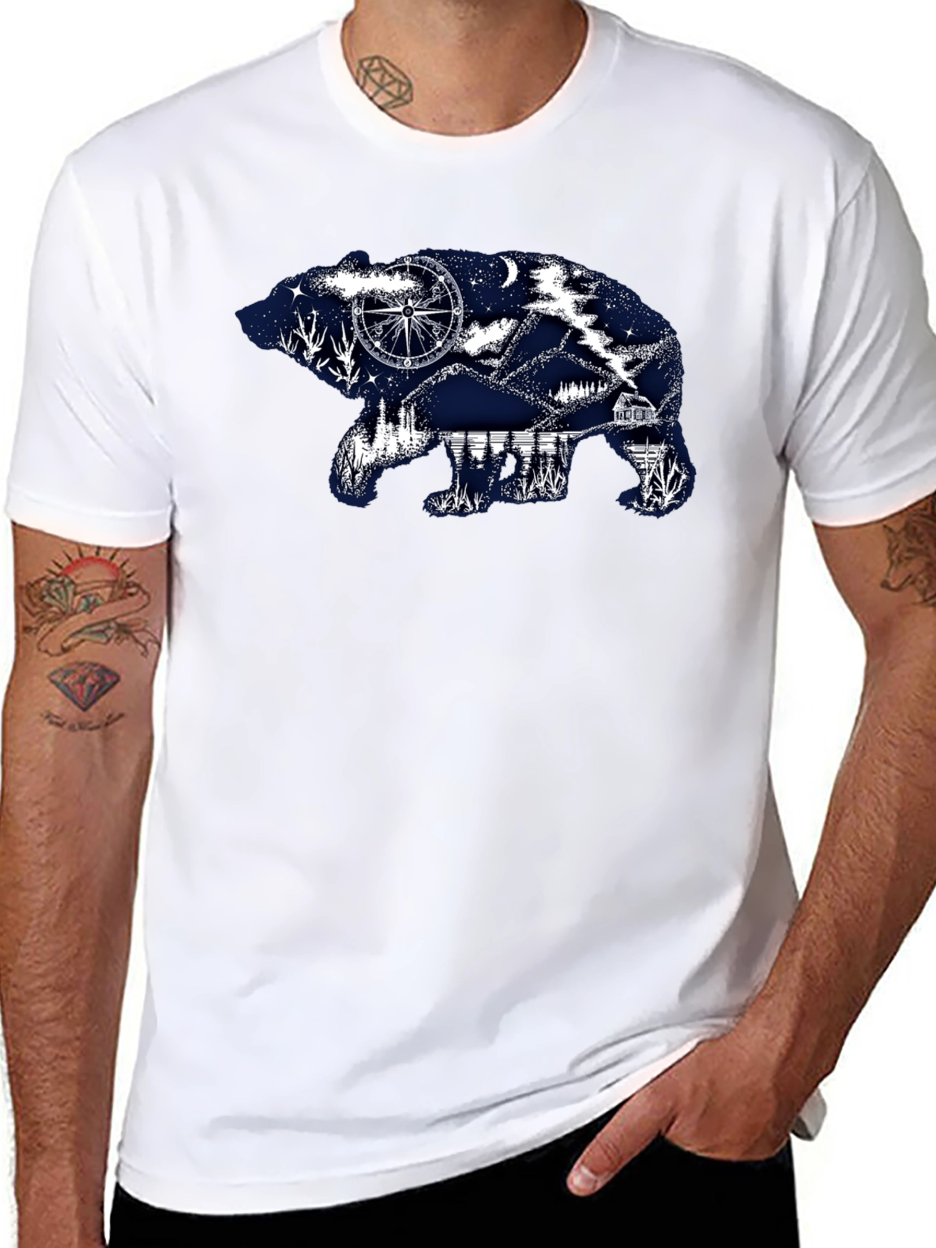 Bear Silhouette Graphic Print T-Shirt