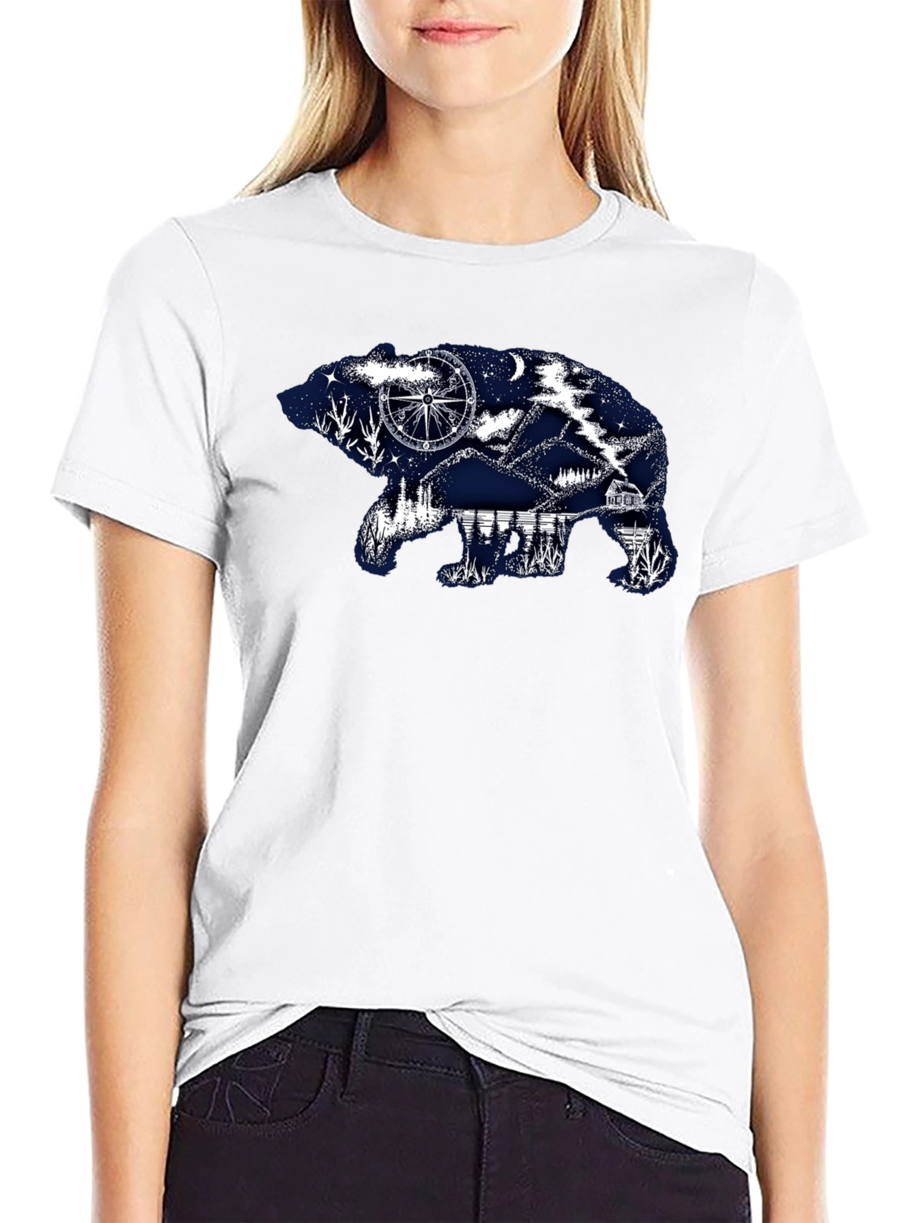 Bear Silhouette Graphic Print T-Shirt
