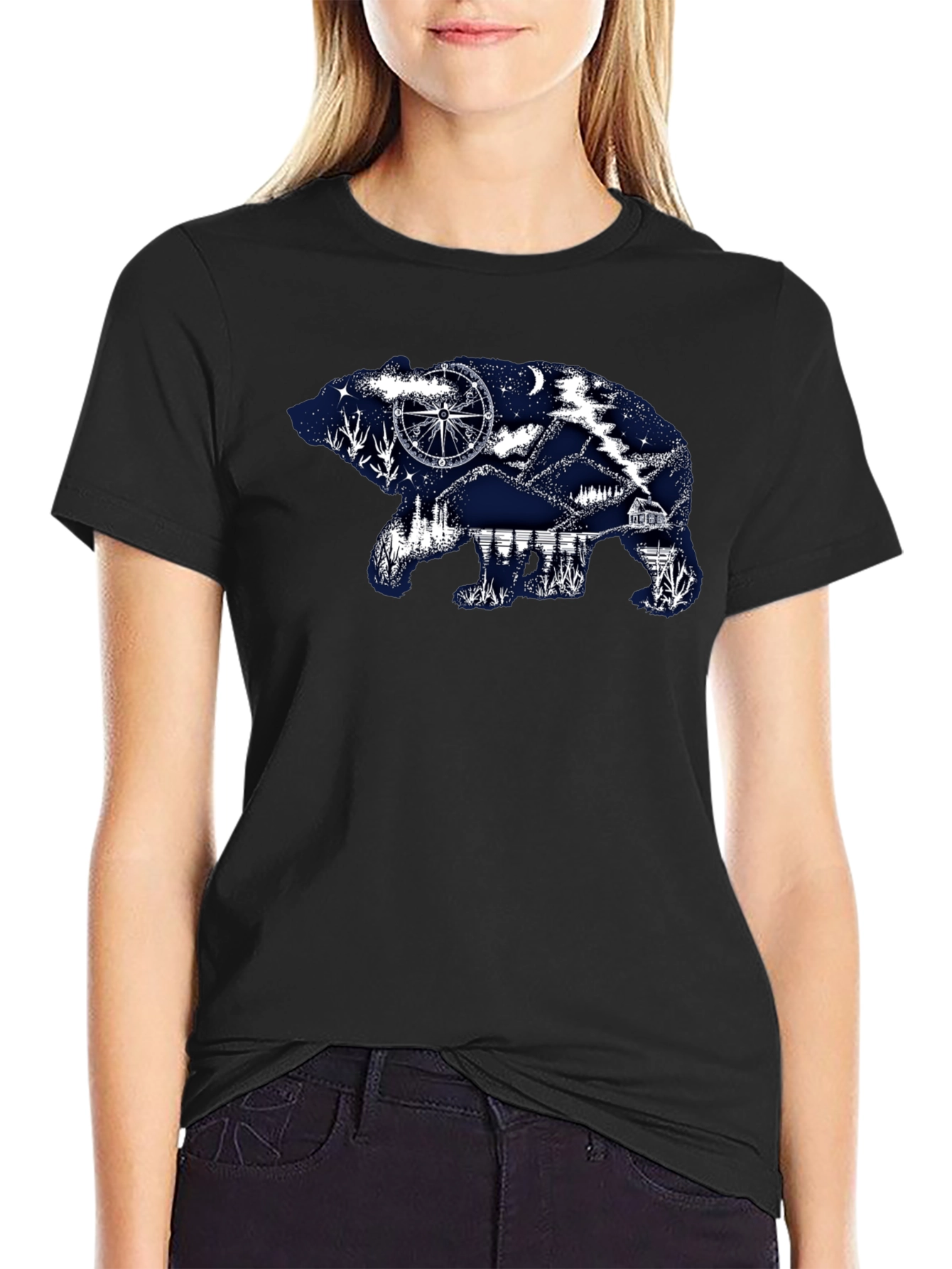 Bear Silhouette Graphic Print T-Shirt