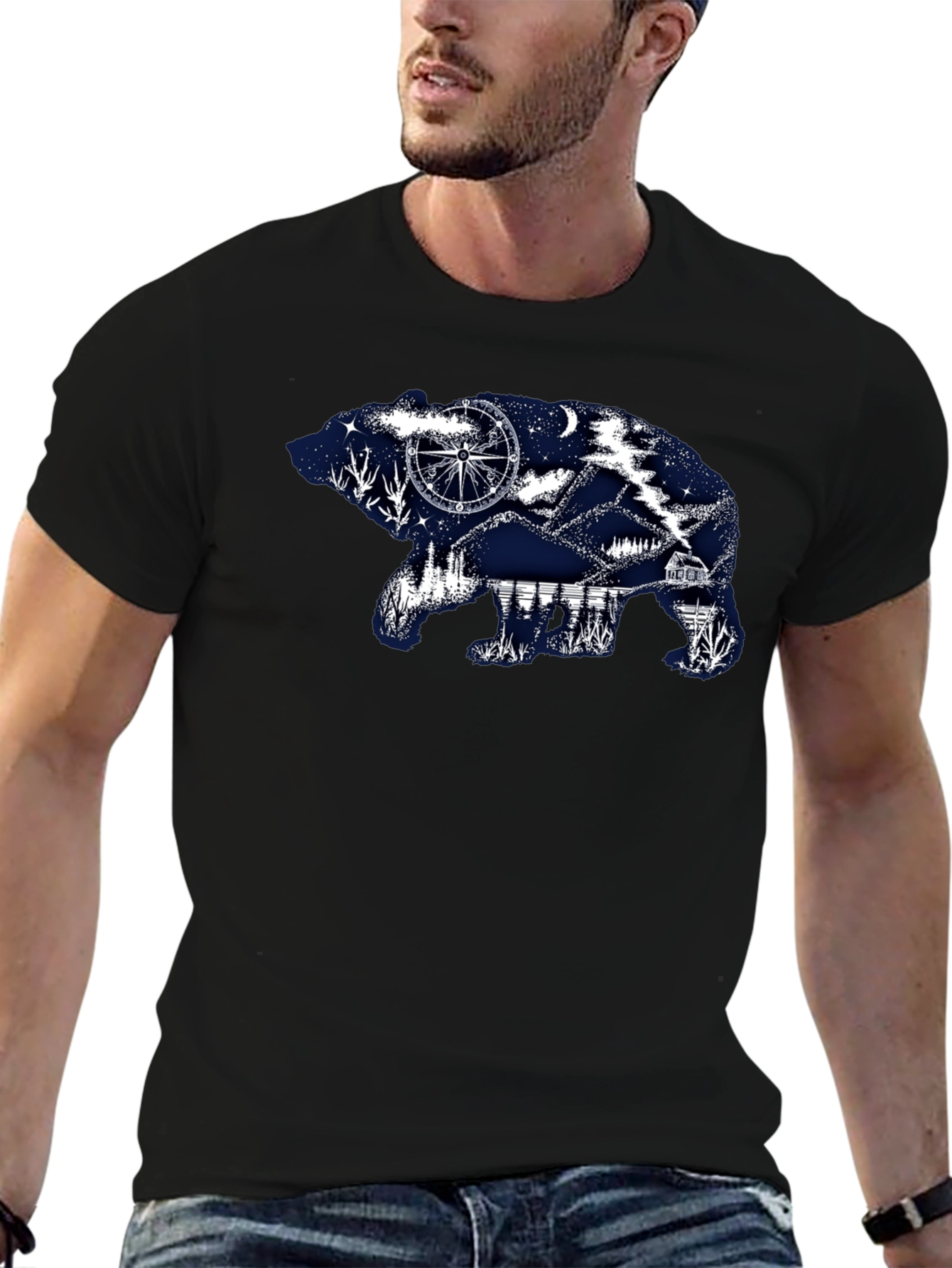 Bear Silhouette Graphic Print T-Shirt