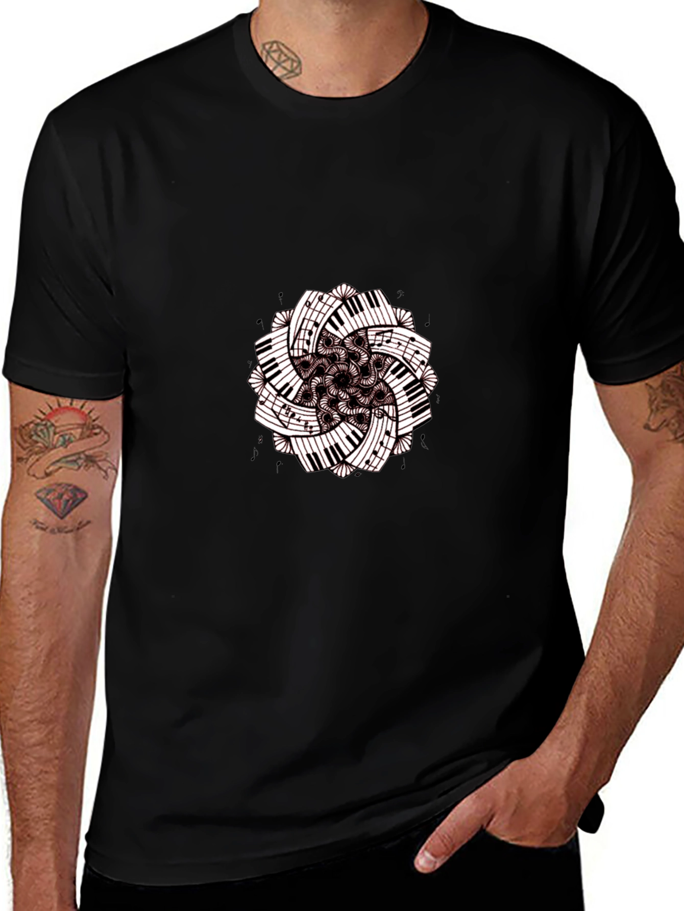 Musical Mandala Graphic Tee - Black Cotton Comfort