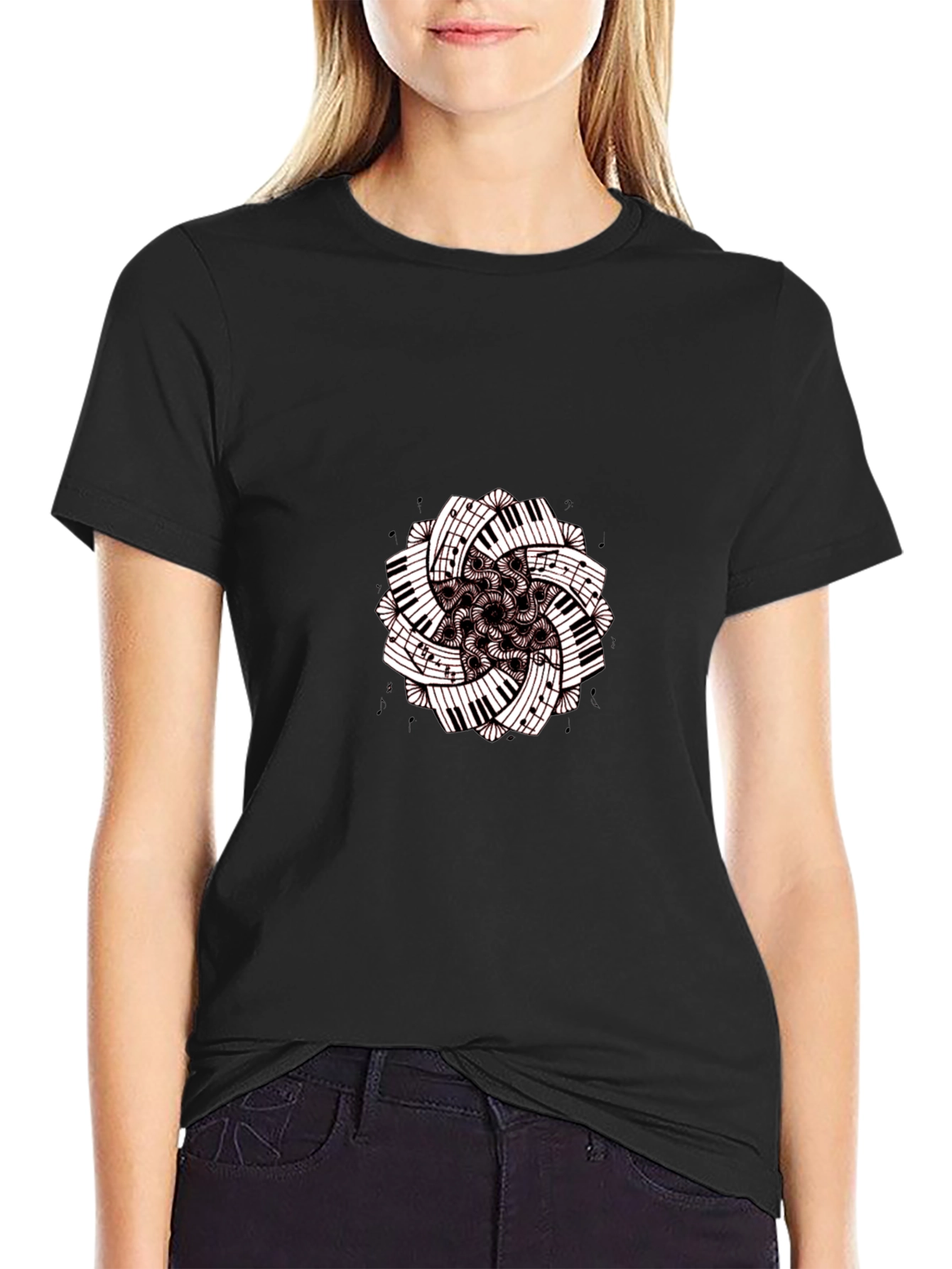 Musical Mandala Graphic Tee - Black Cotton Comfort