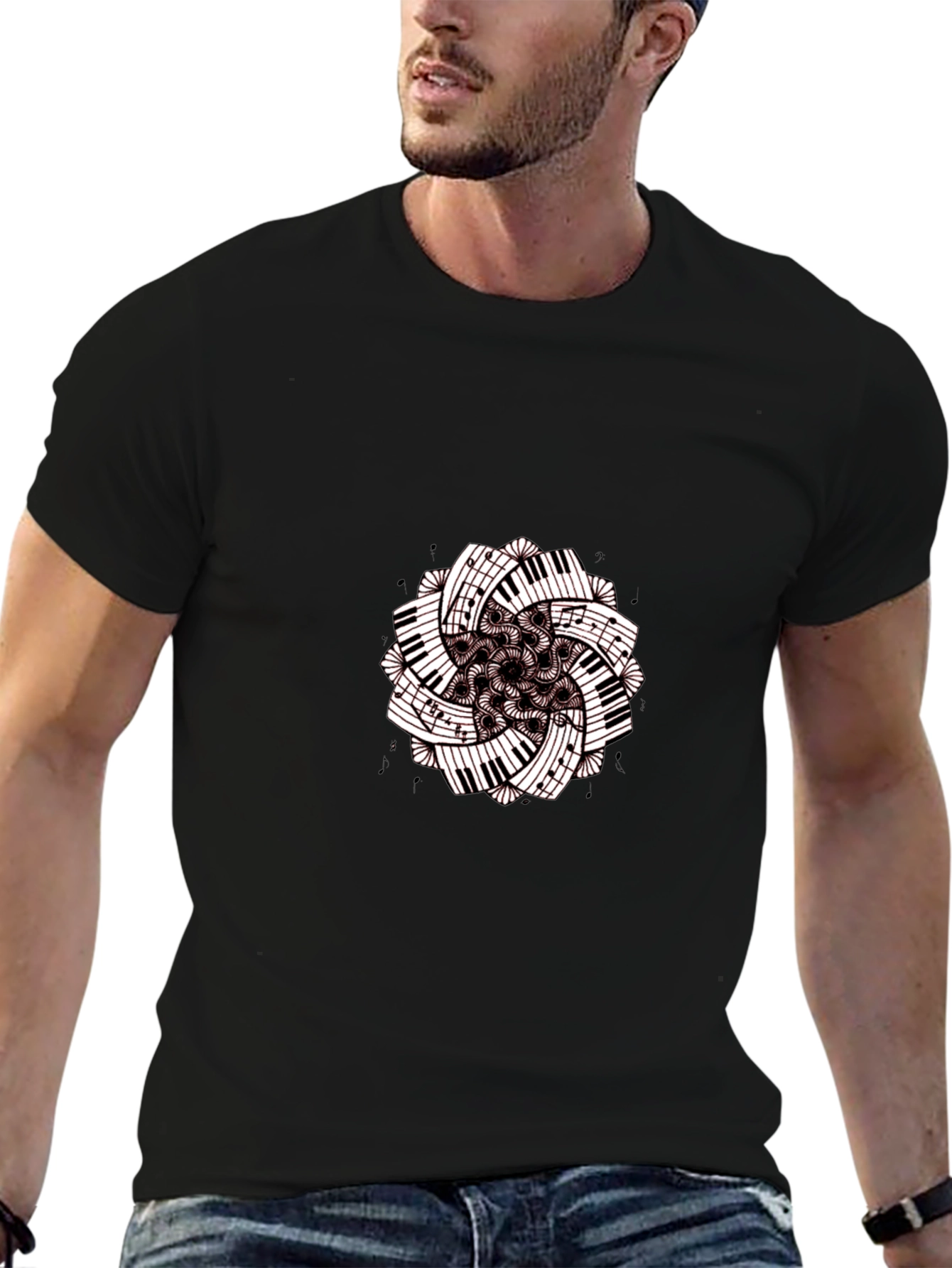 Musical Mandala Graphic Tee - Black Cotton Comfort