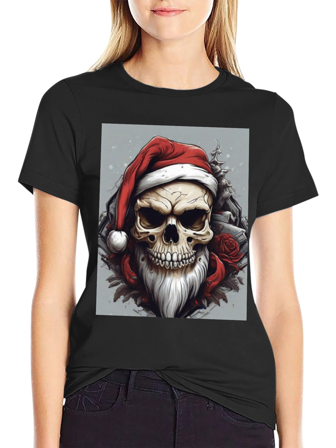 Skull Santa T-Shirt - Festive & Edgy Design