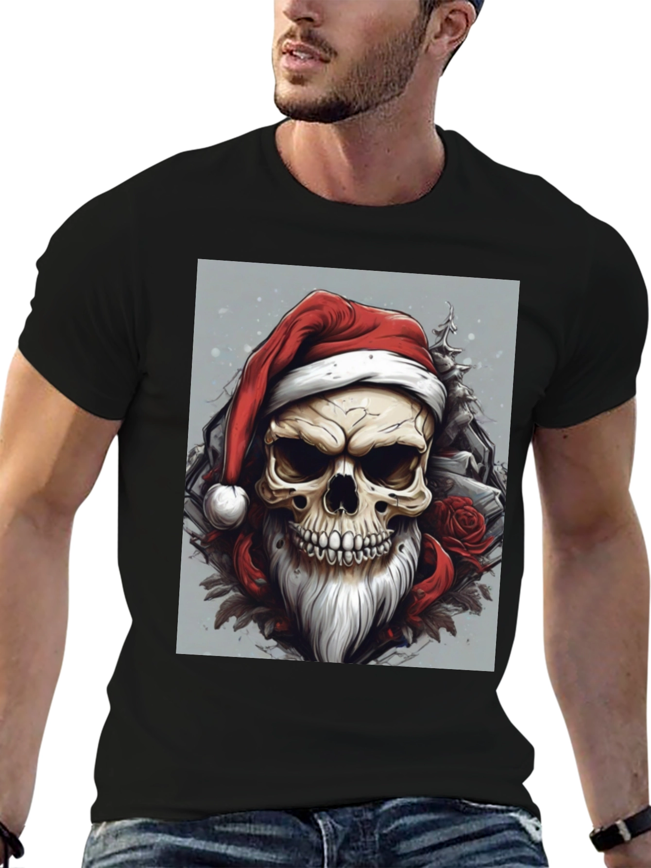 Skull Santa T-Shirt - Festive & Edgy Design