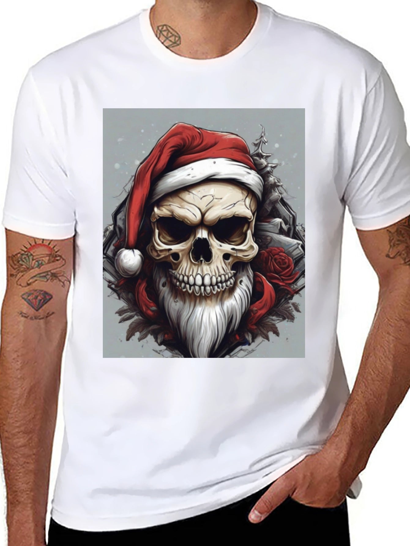 Skull Santa T-Shirt - Festive & Edgy Design