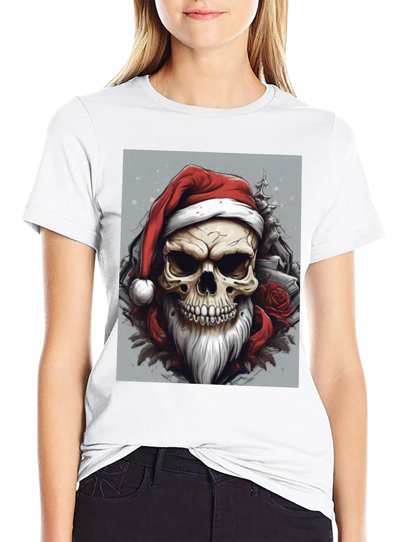 Skull Santa T-Shirt - Festive & Edgy Design