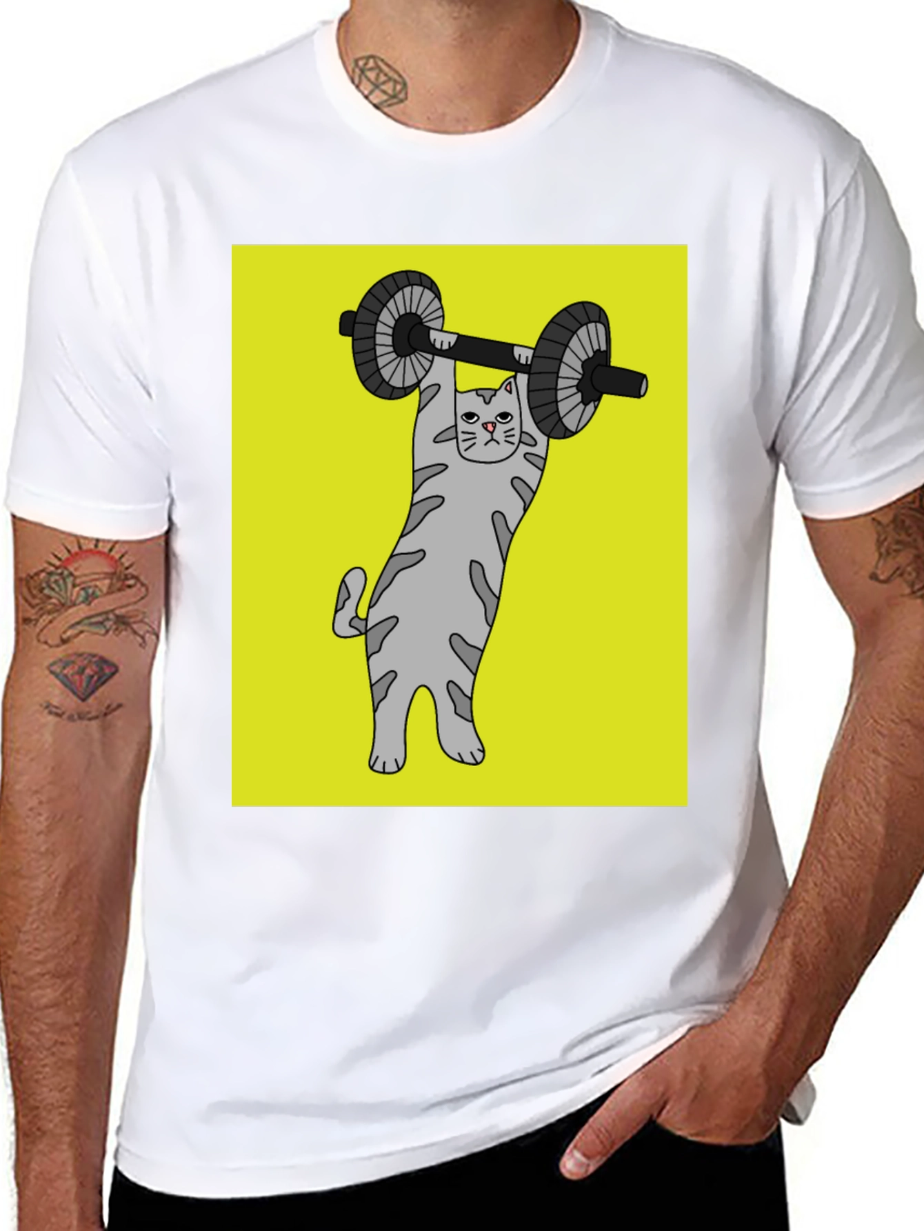 Cat Lifting Weights Graphic Tee