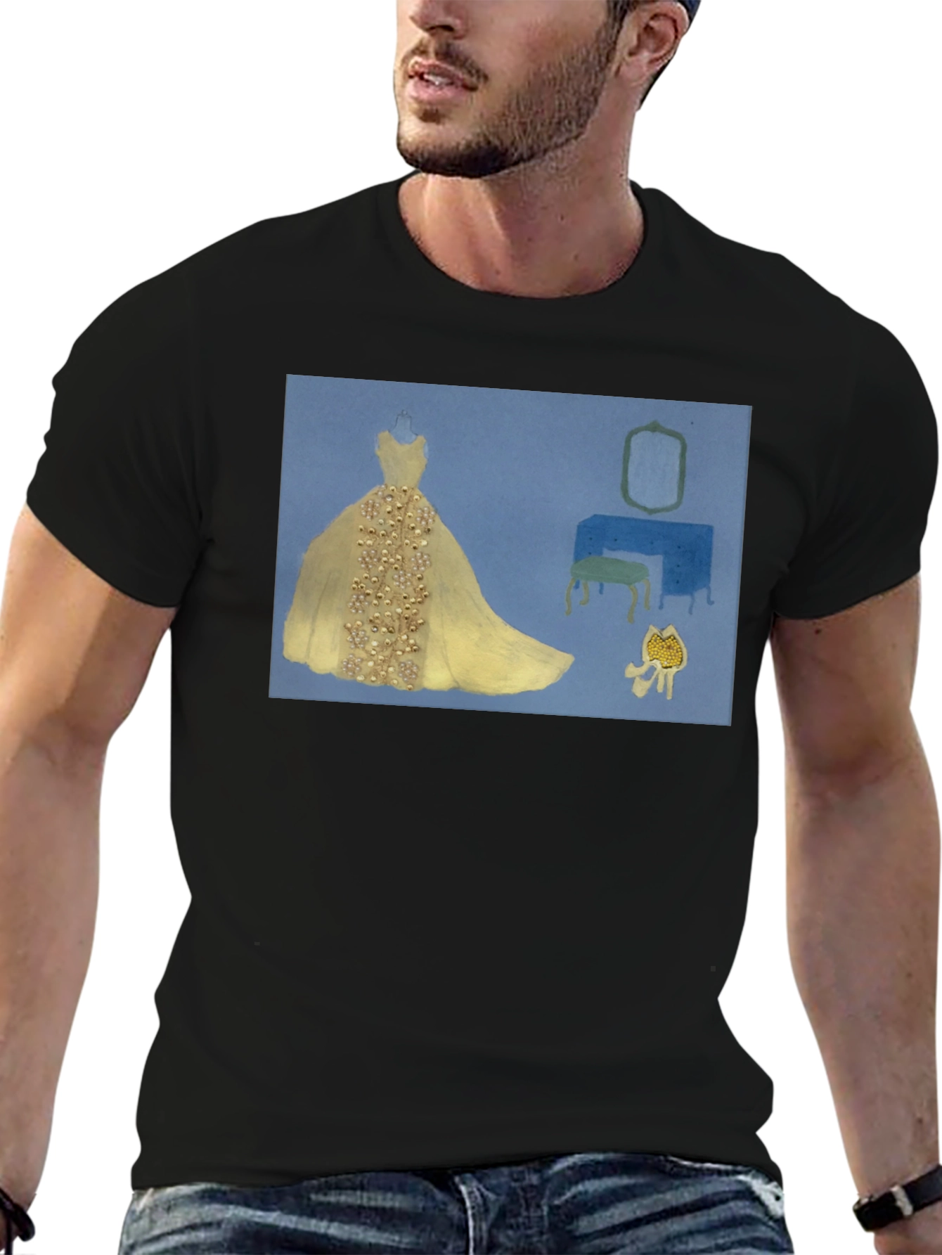Elegant Dress Art Graphic Black T-Shirt
