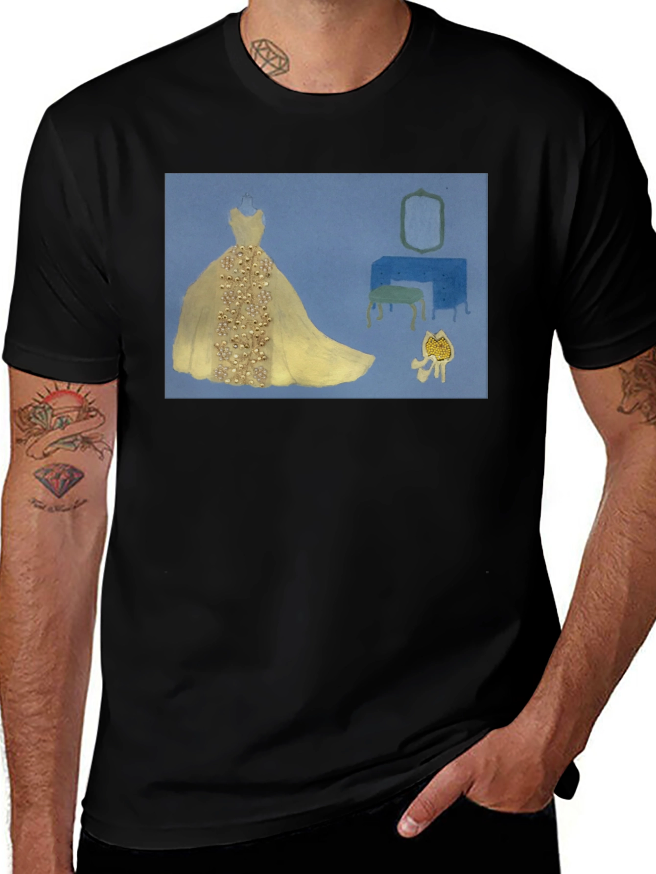 Elegant Dress Art Graphic Black T-Shirt