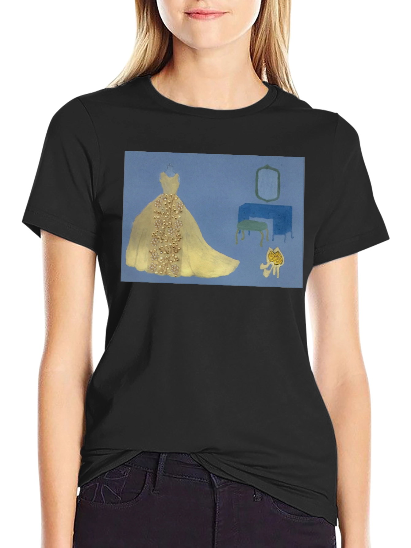 Elegant Dress Art Graphic Black T-Shirt