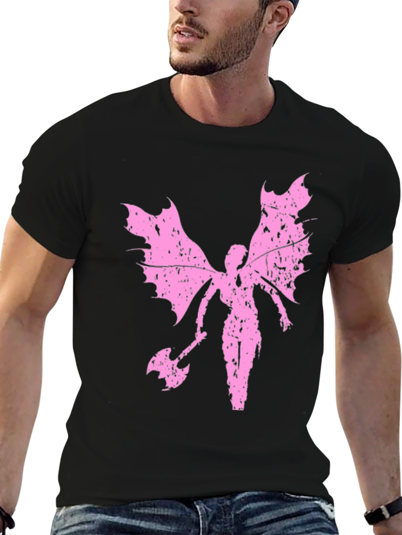 Grunge Winged Fairy Axe Black T-Shirt
