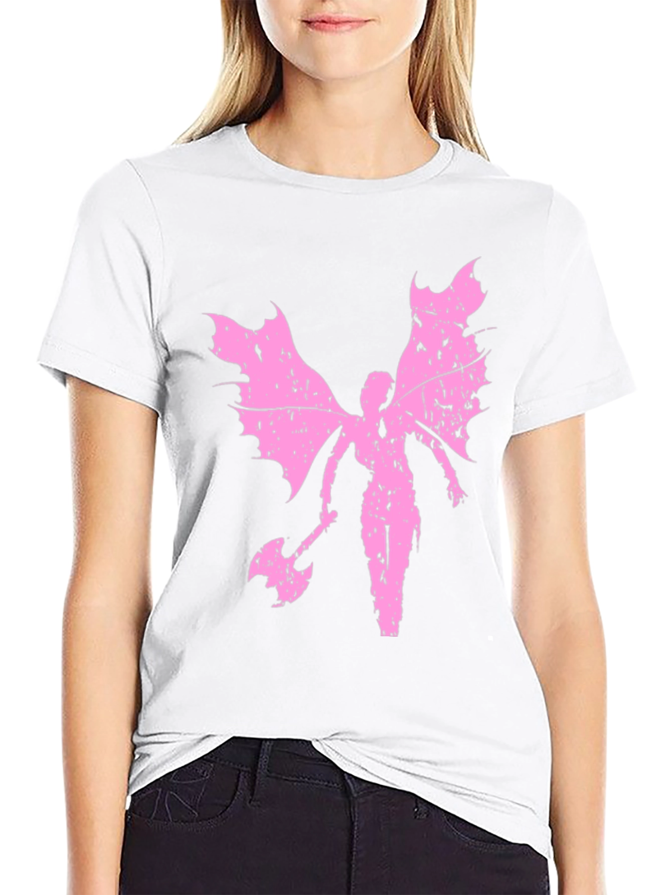 Grunge Winged Fairy Axe Black T-Shirt