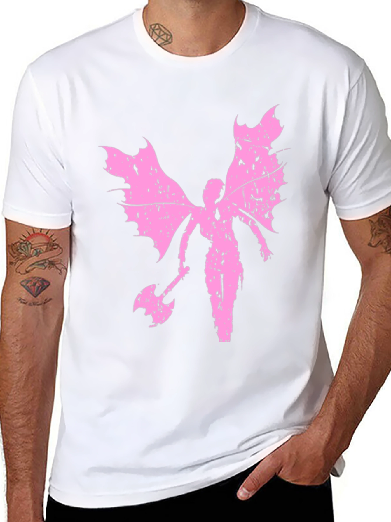 Grunge Winged Fairy Axe Black T-Shirt