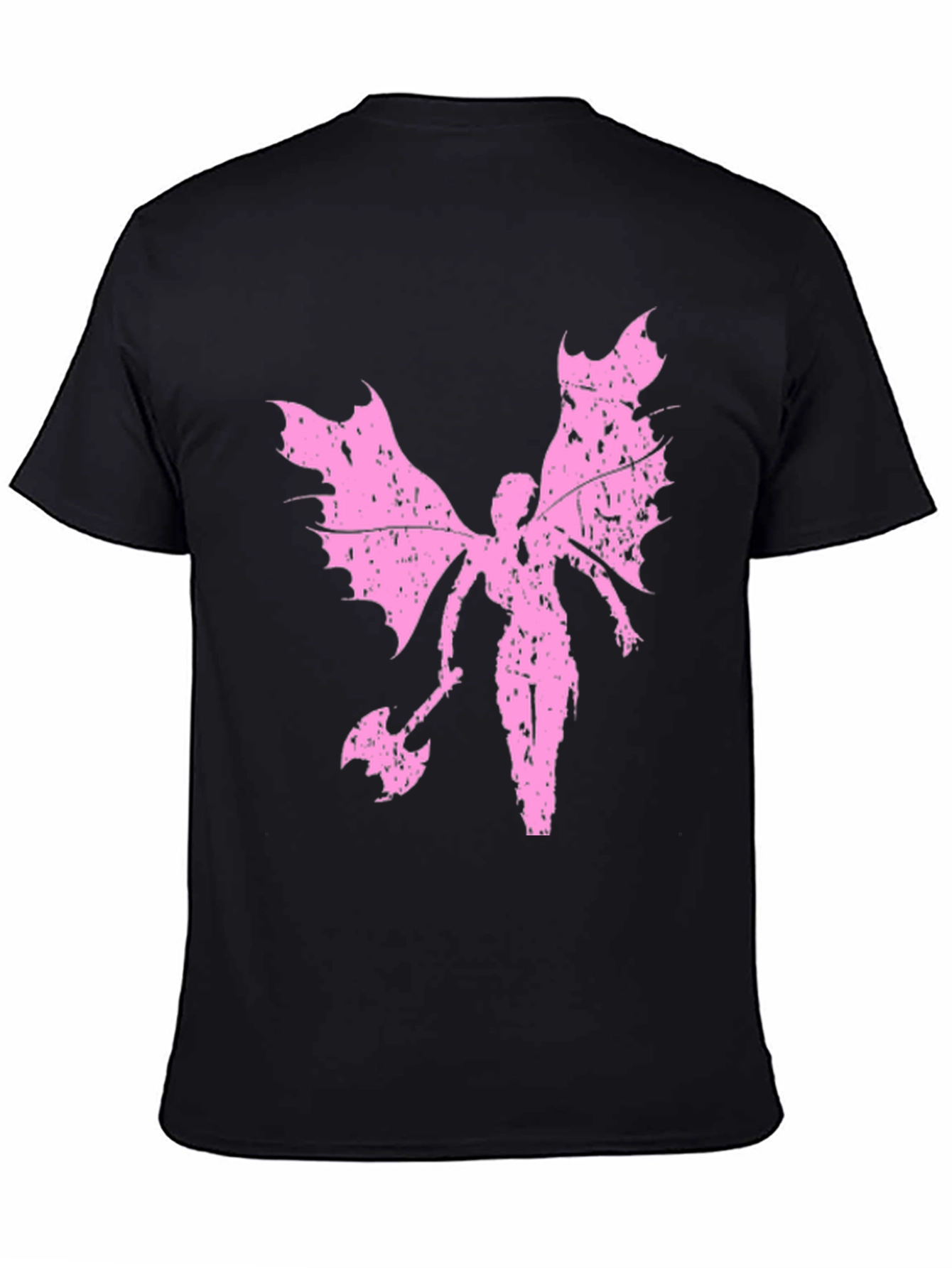Grunge Winged Fairy Axe Black T-Shirt