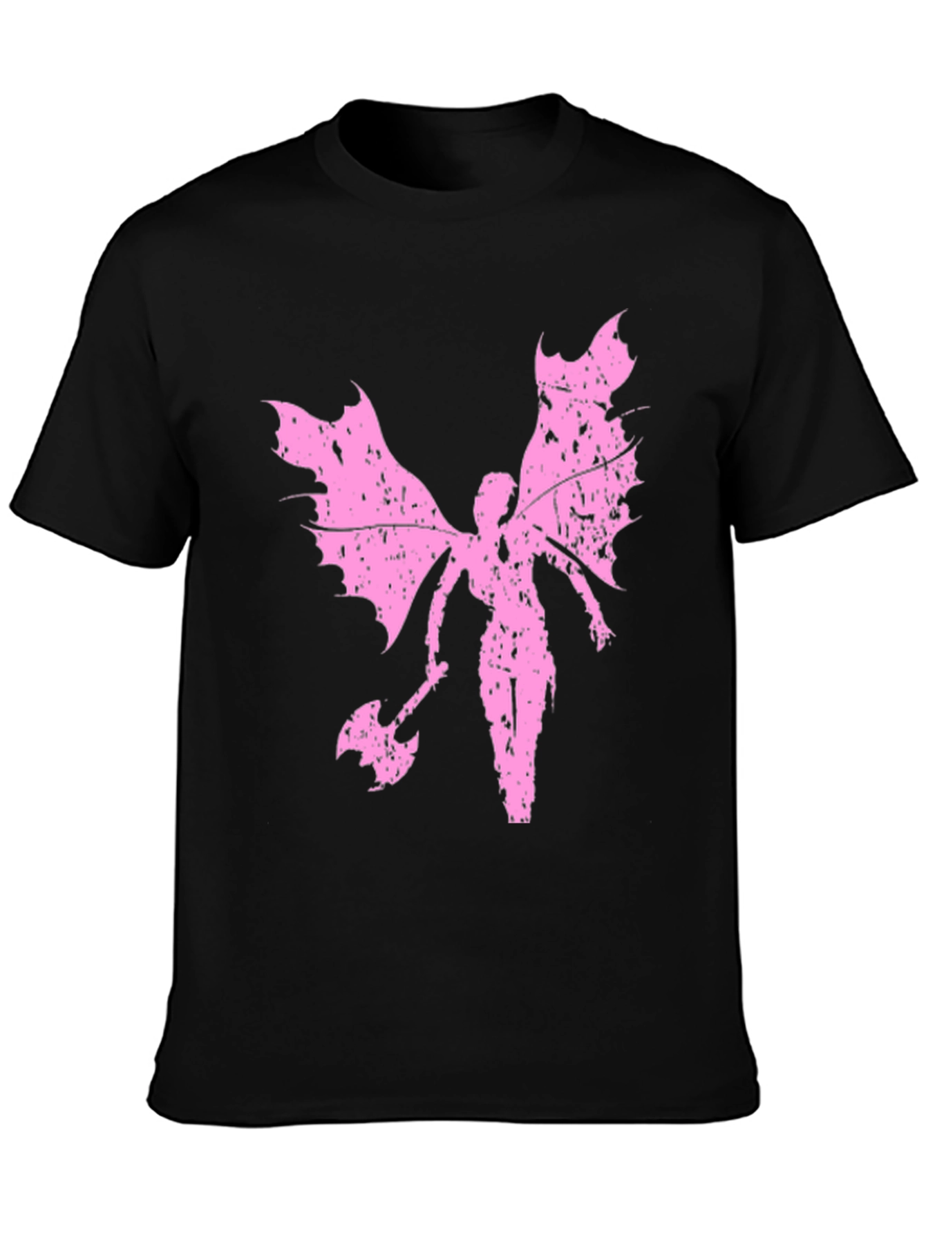 Grunge Winged Fairy Axe Black T-Shirt