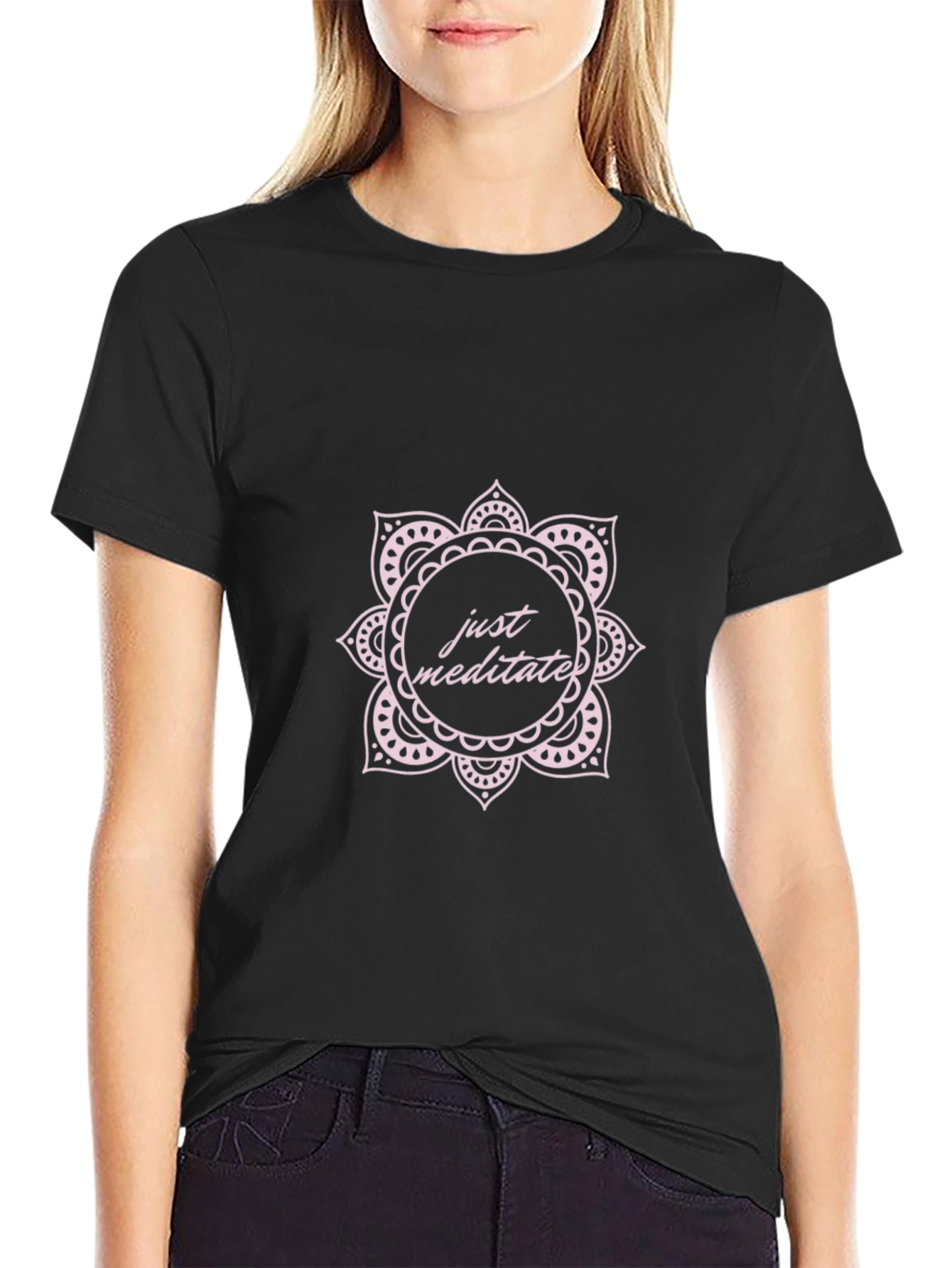 Just Meditate Graphic T-Shirt - Black Crew Neck Tee
