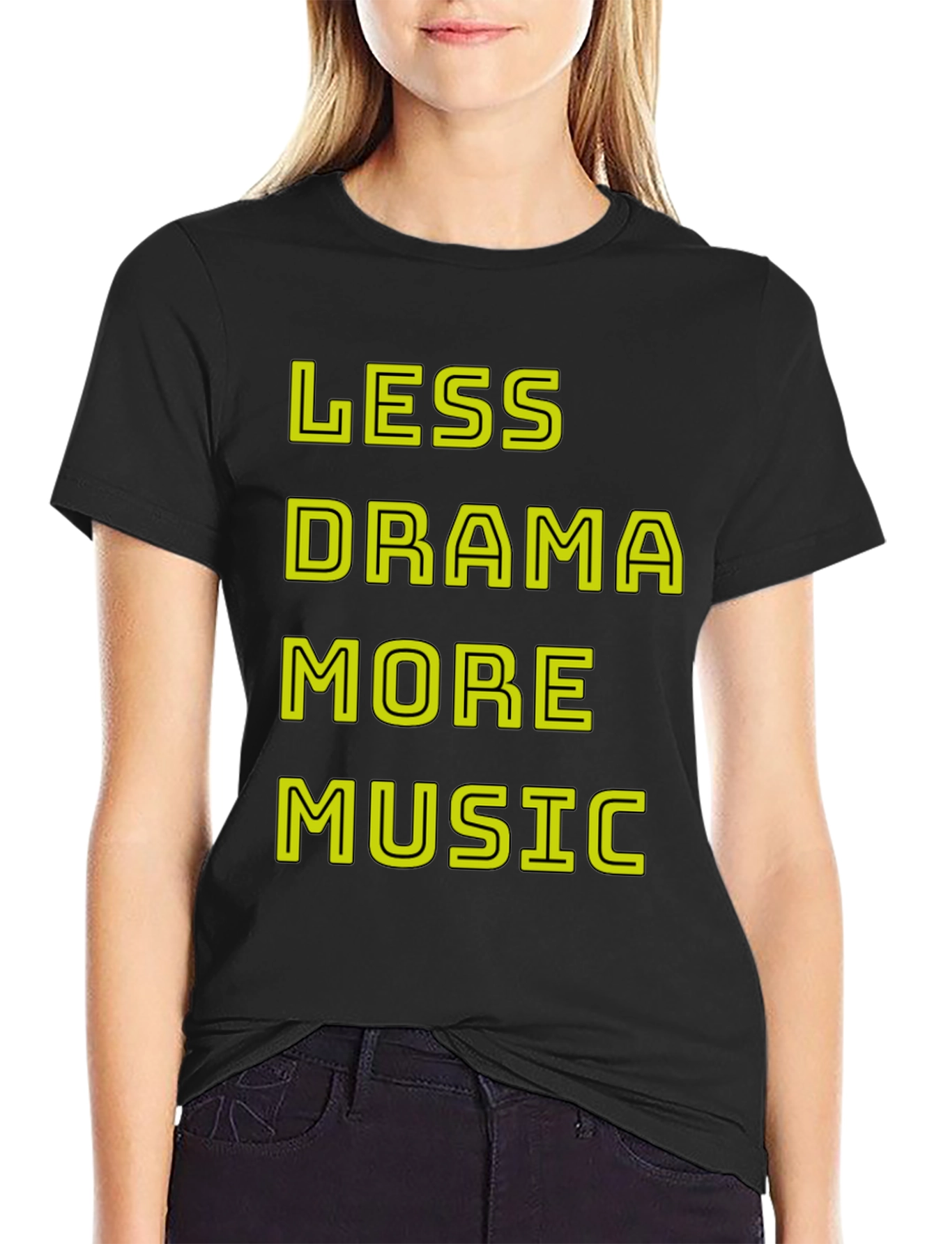 Less Drama More Music Black Graphic T-Shirt