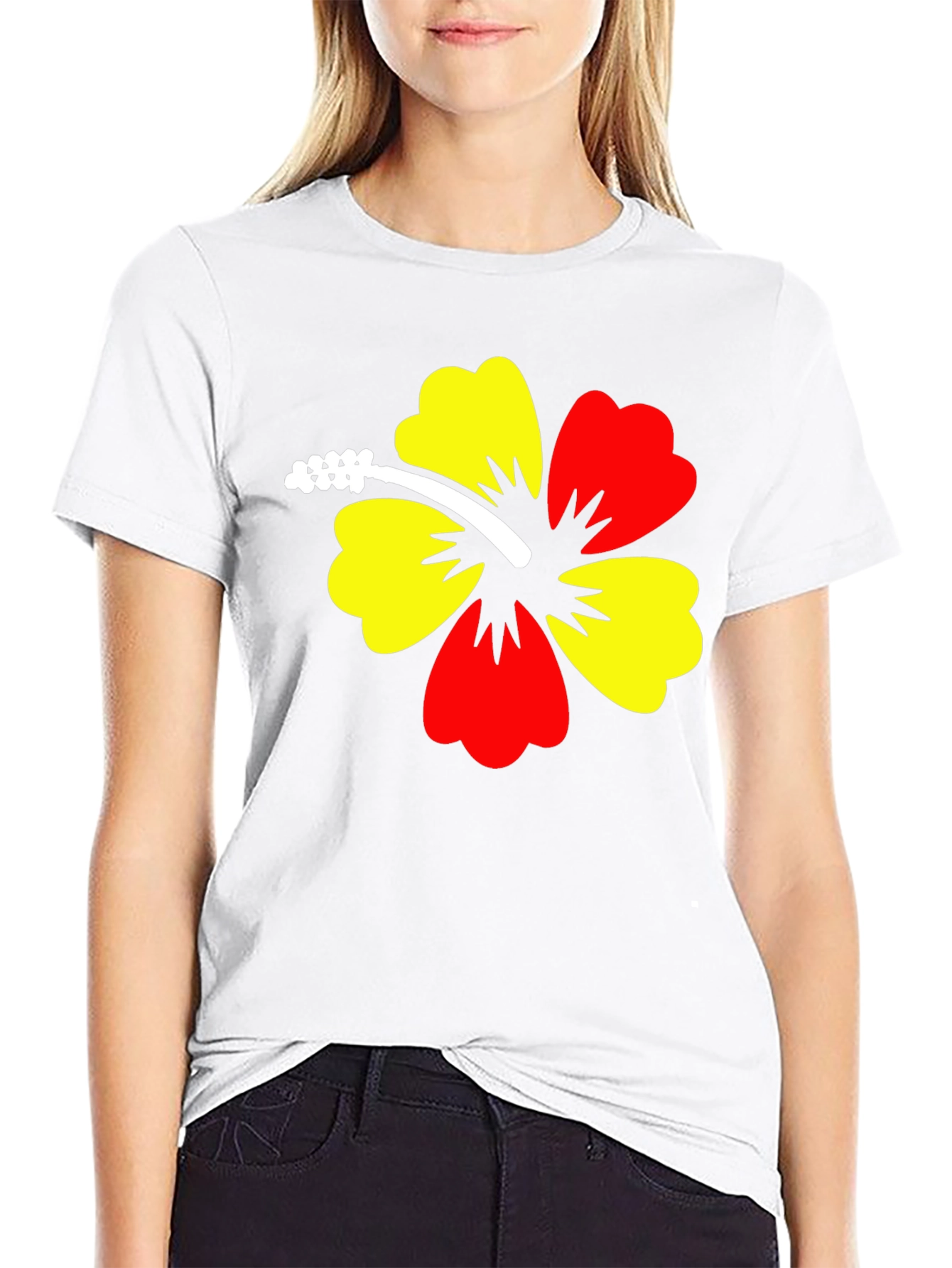 Hibiscus Flower Graphic Black T-Shirt