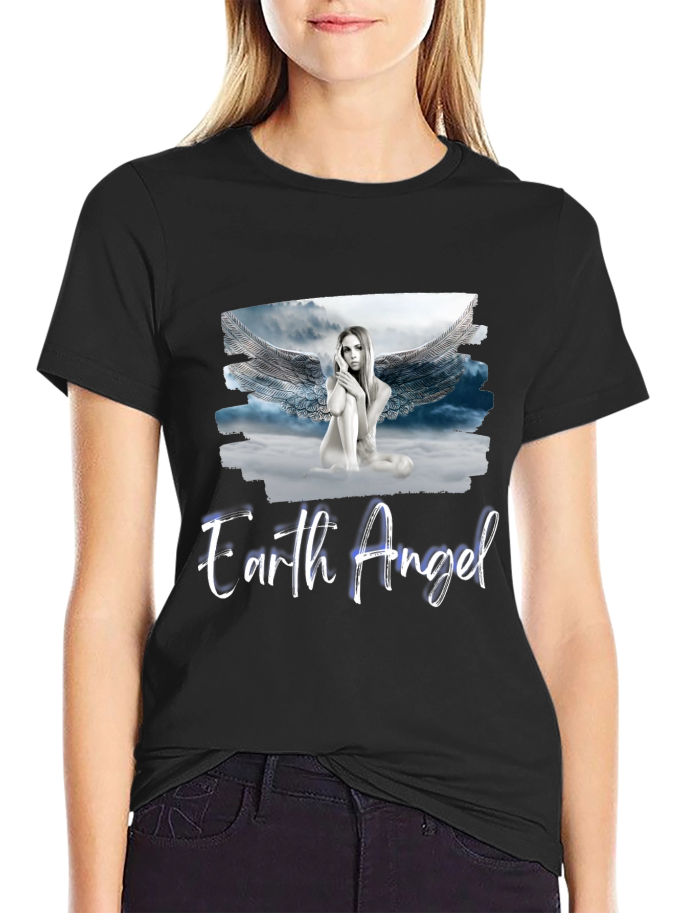 Earth Angel Graphic Tee - Stylish Black T-Shirt