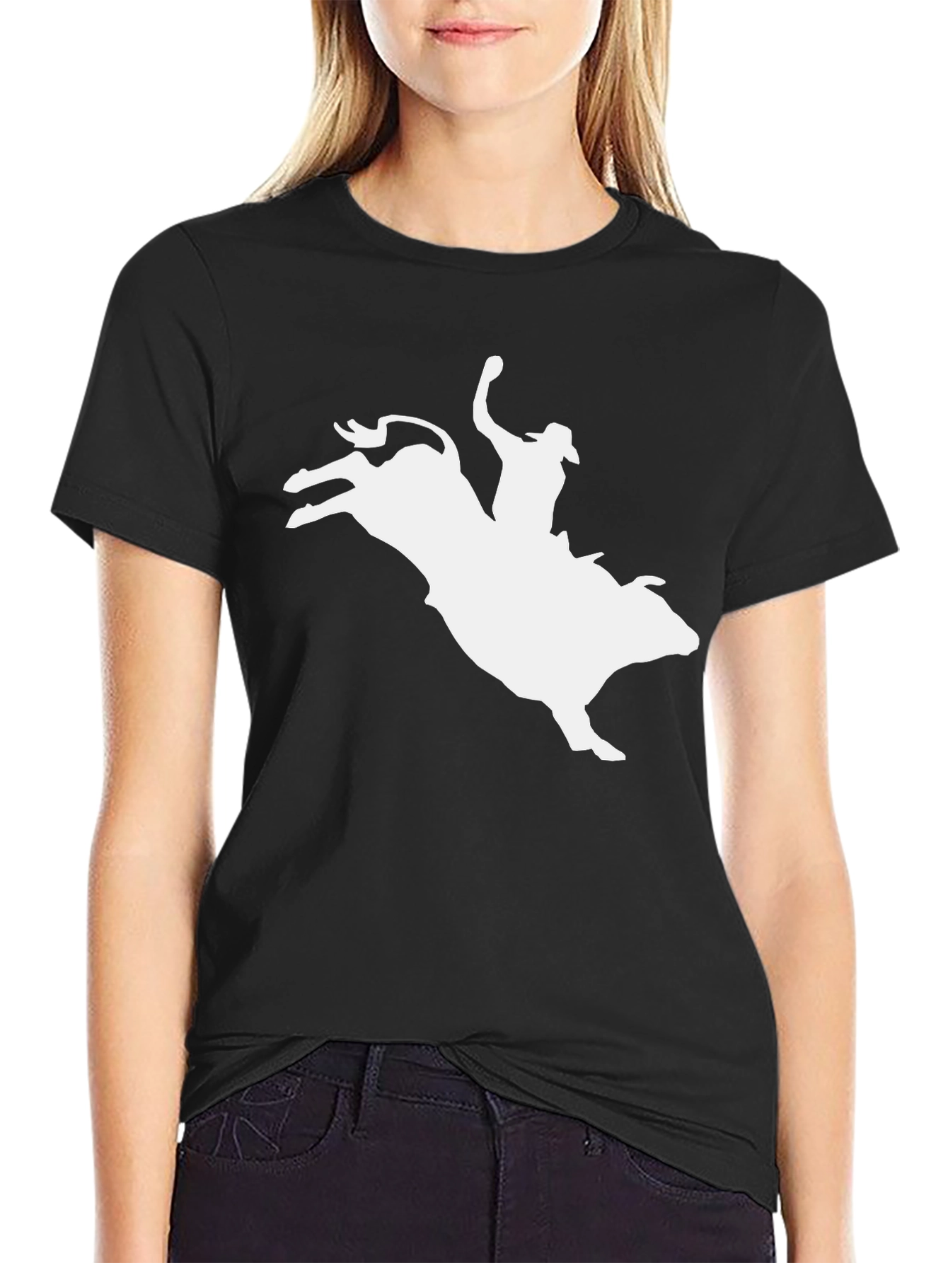 Cowboy Riding Bull Black Graphic Tee
