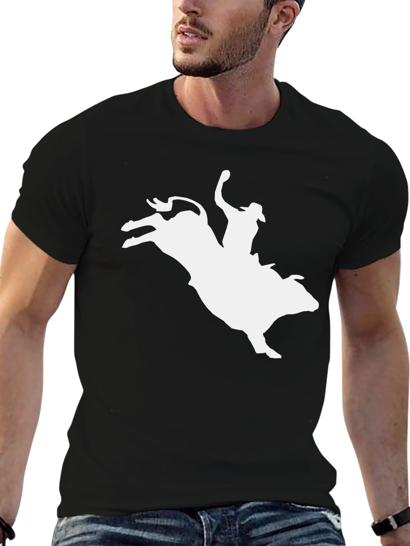 Cowboy Riding Bull Black Graphic Tee