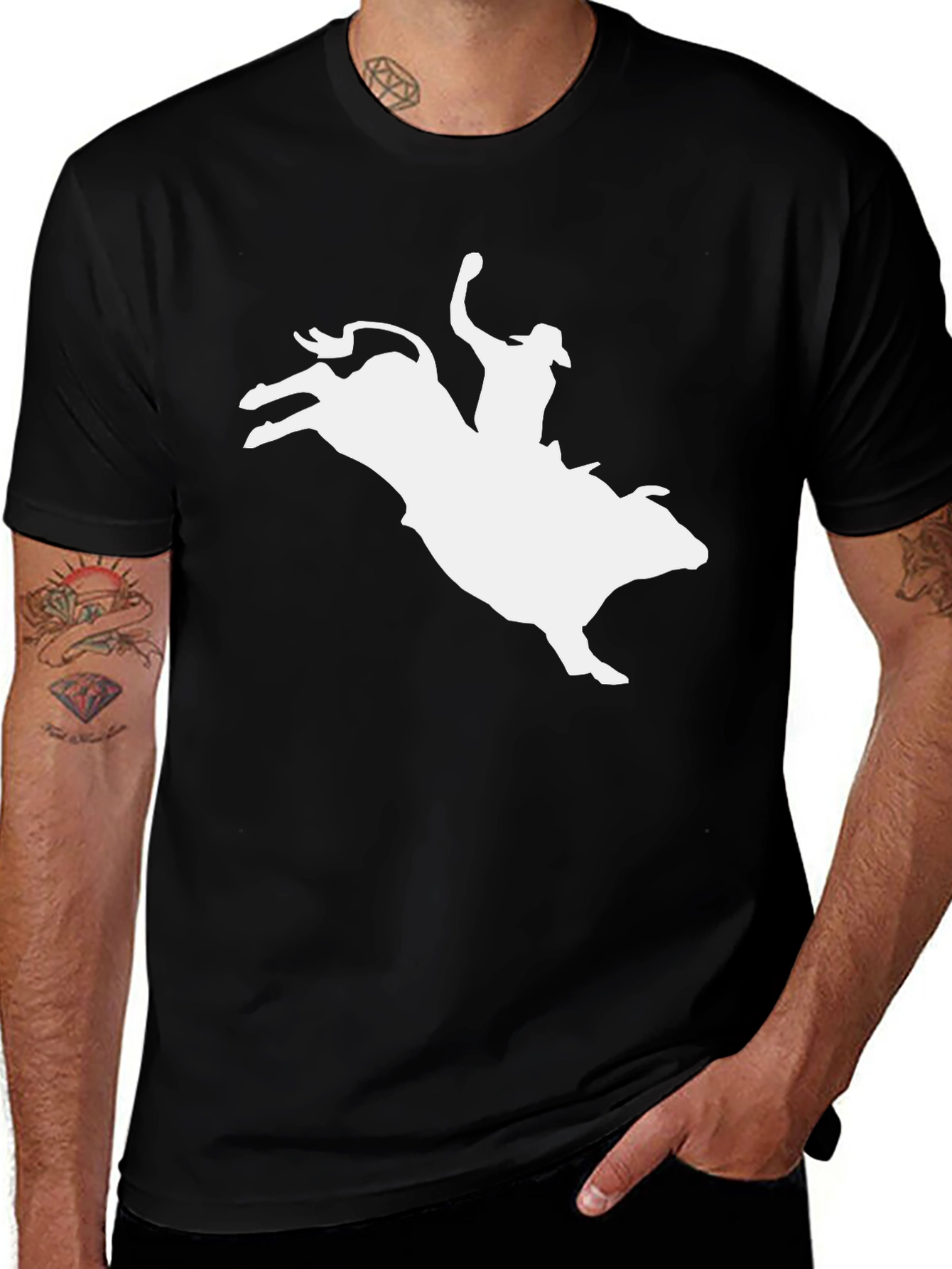Cowboy Riding Bull Black Graphic Tee
