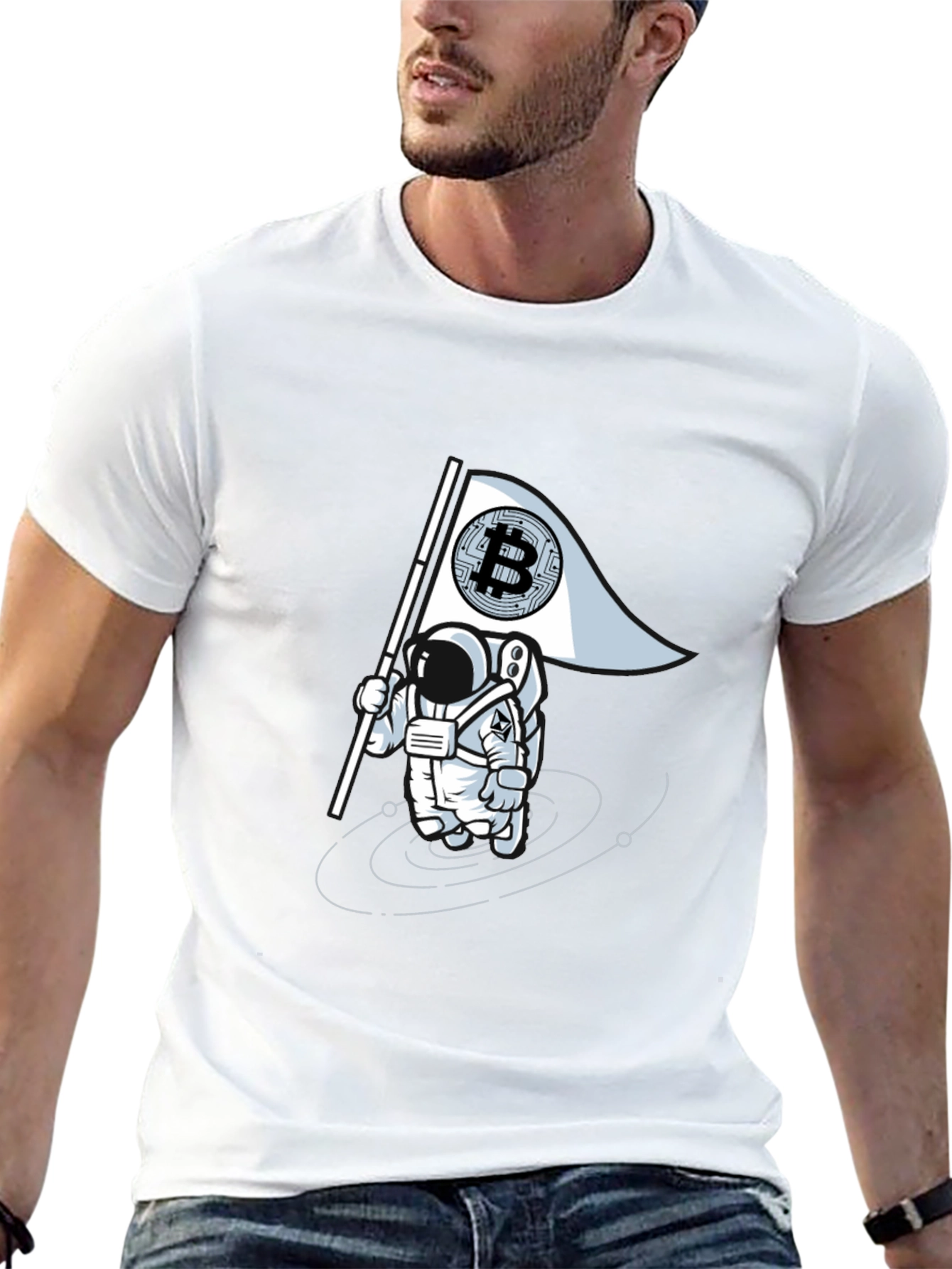Bitcoin Astronaut Graphic Tee - Crypto Flag T-Shirt