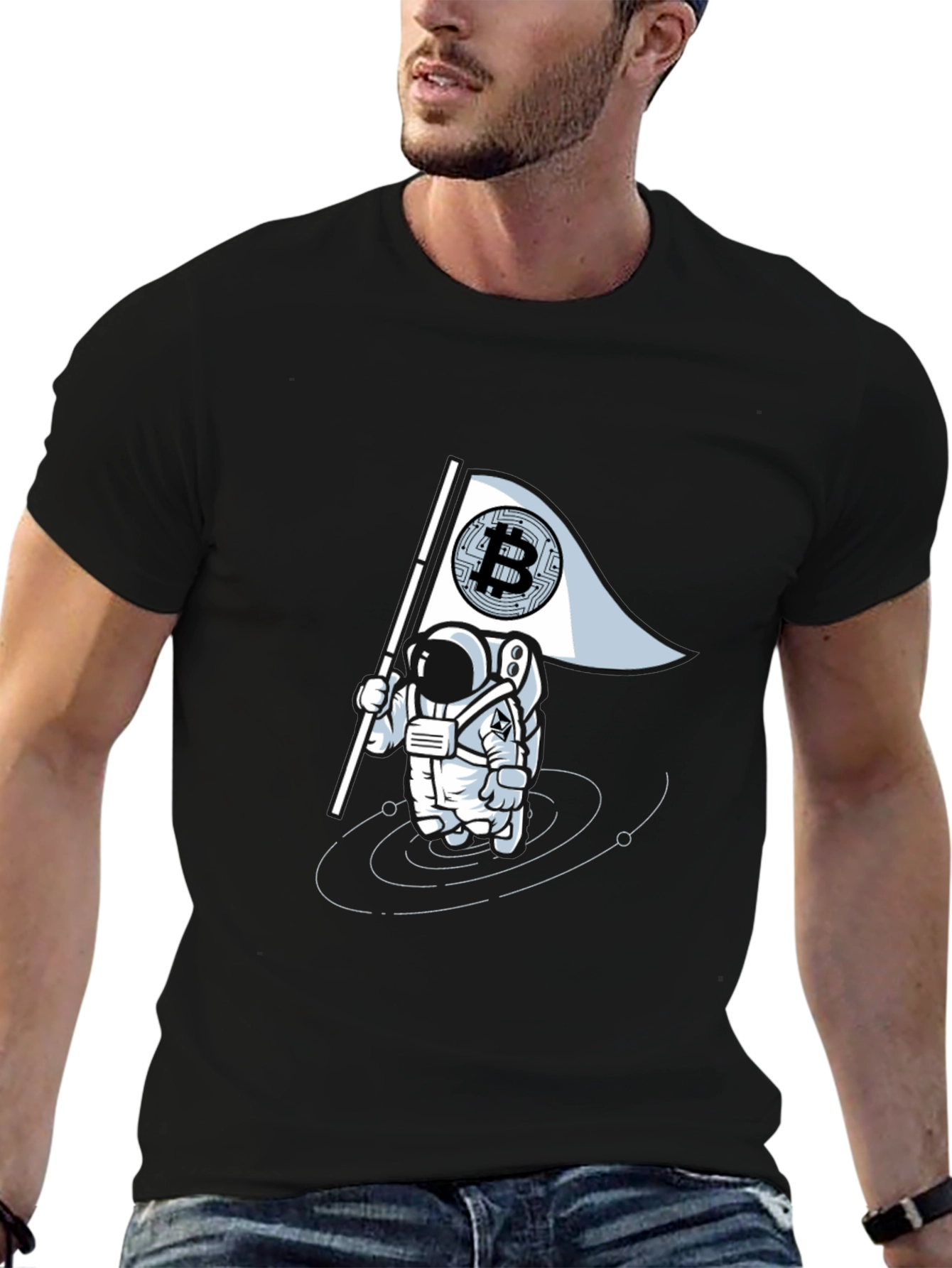 Bitcoin Astronaut Graphic Tee - Crypto Flag T-Shirt