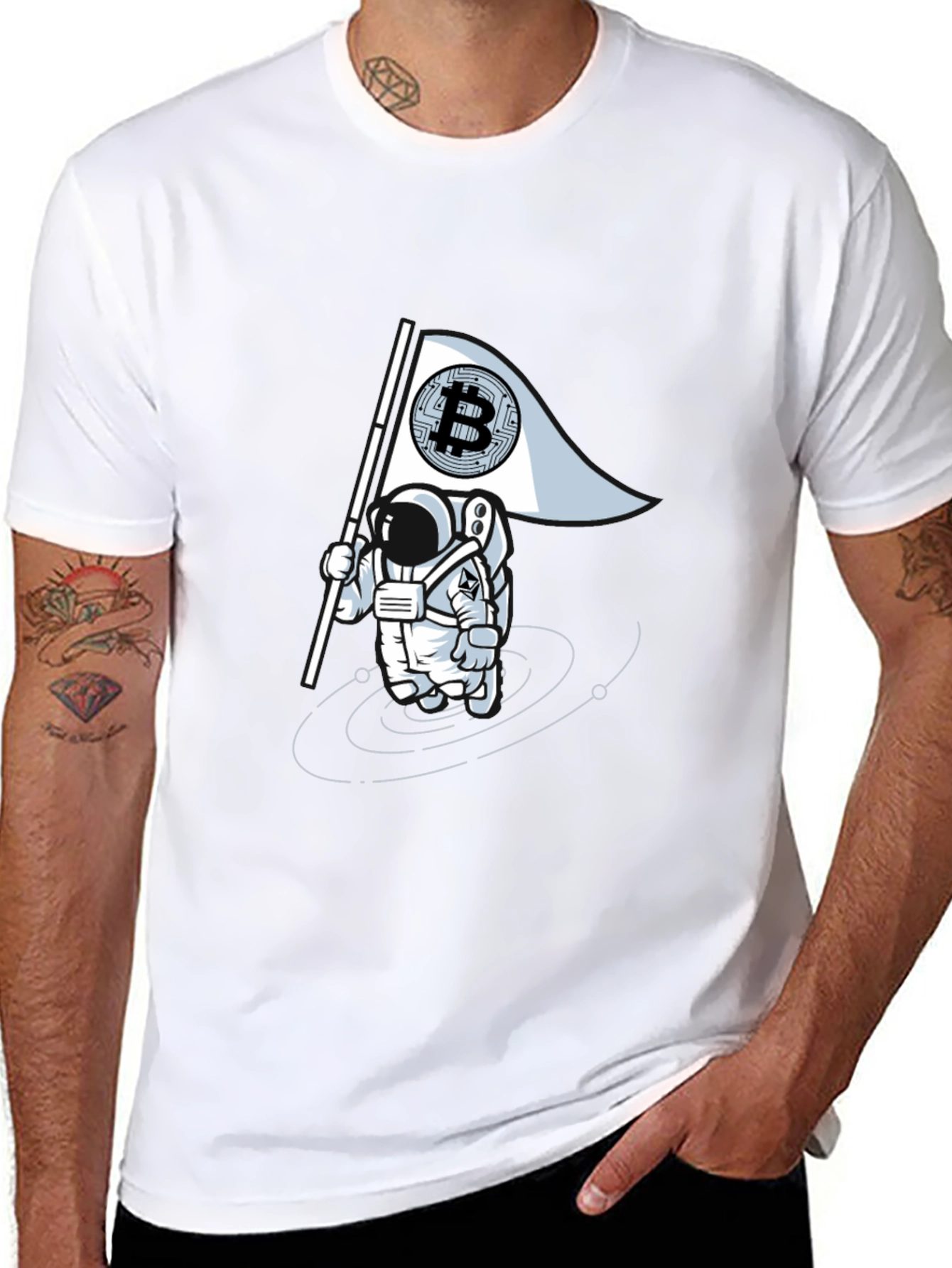 Bitcoin Astronaut Graphic Tee - Crypto Flag T-Shirt