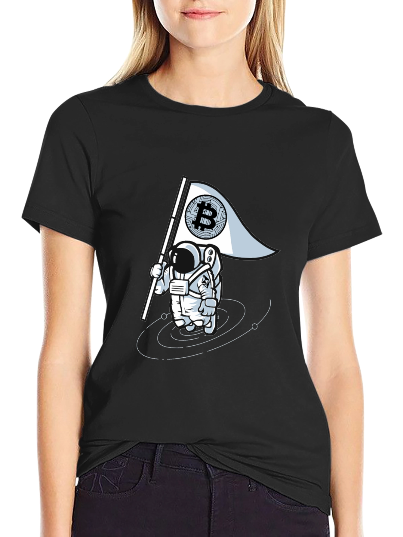 Bitcoin Astronaut Graphic Tee - Crypto Flag T-Shirt