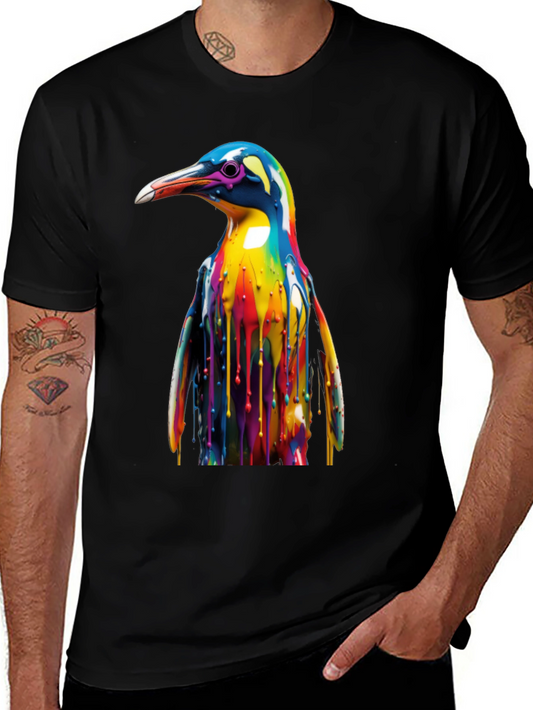 Vibrant Penguin T-Shirt: Colorful Drip Art Tee