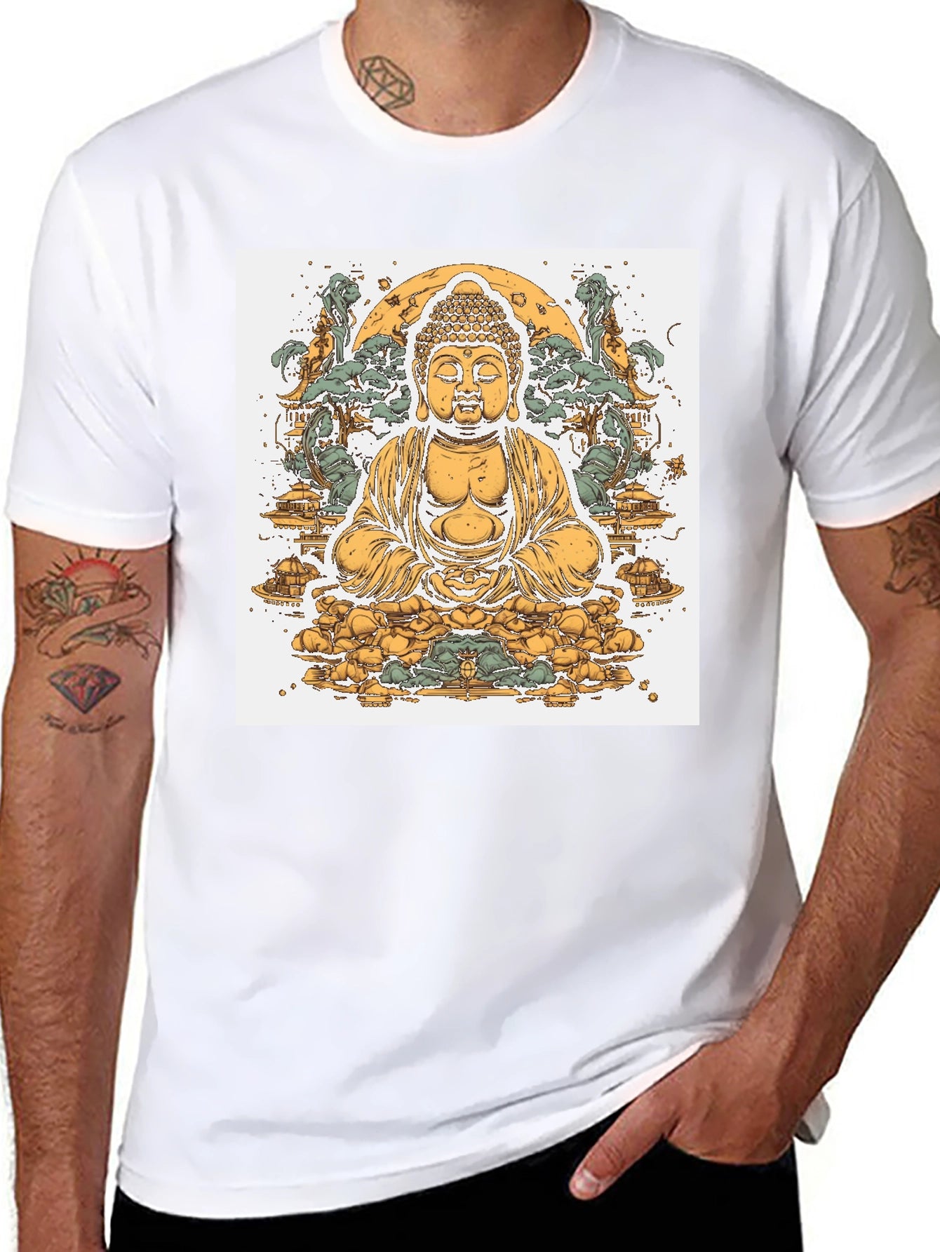 Buddha Graphic Tee - Black Cotton Blend