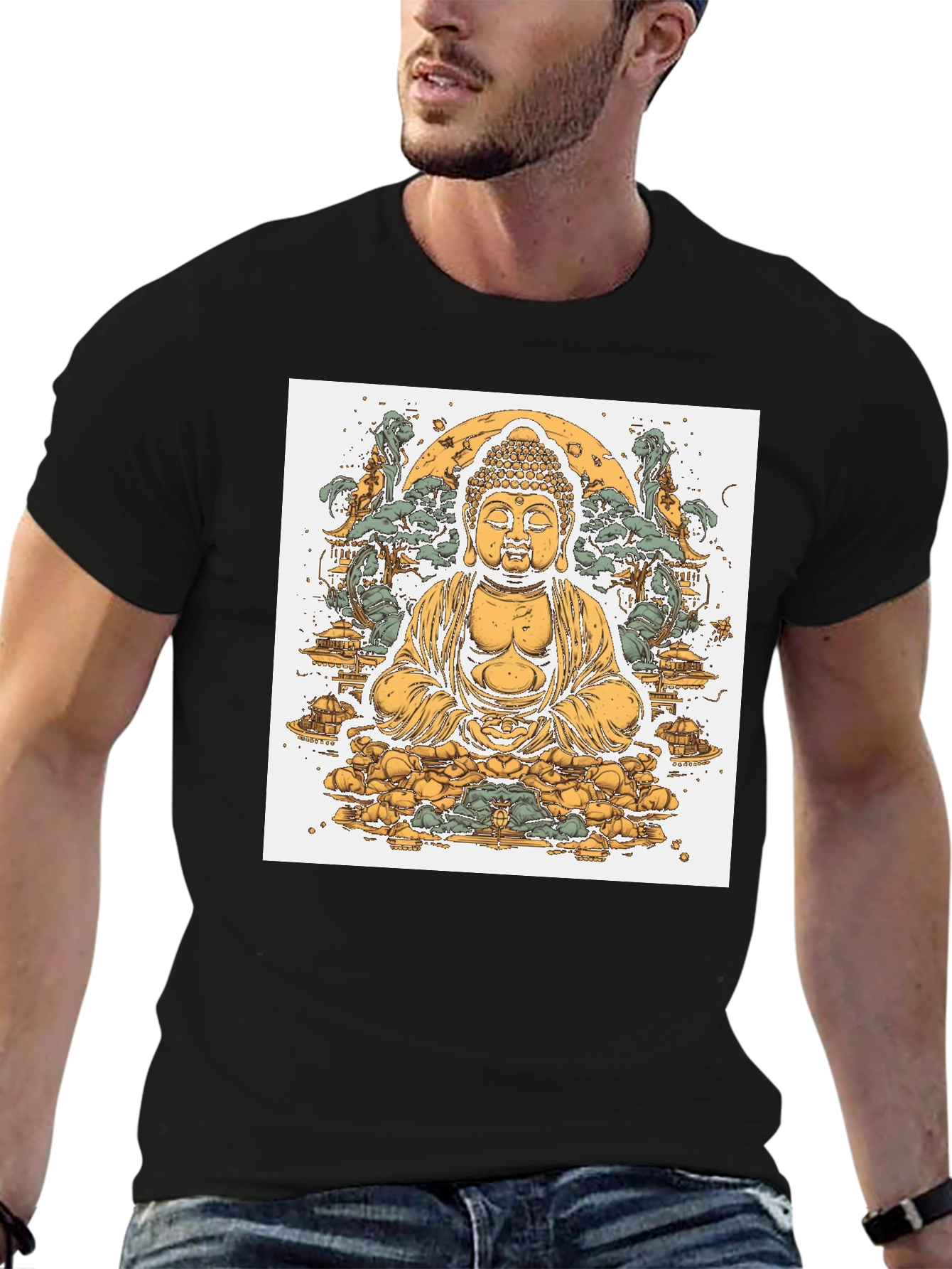 Buddha Graphic Tee - Black Cotton Blend