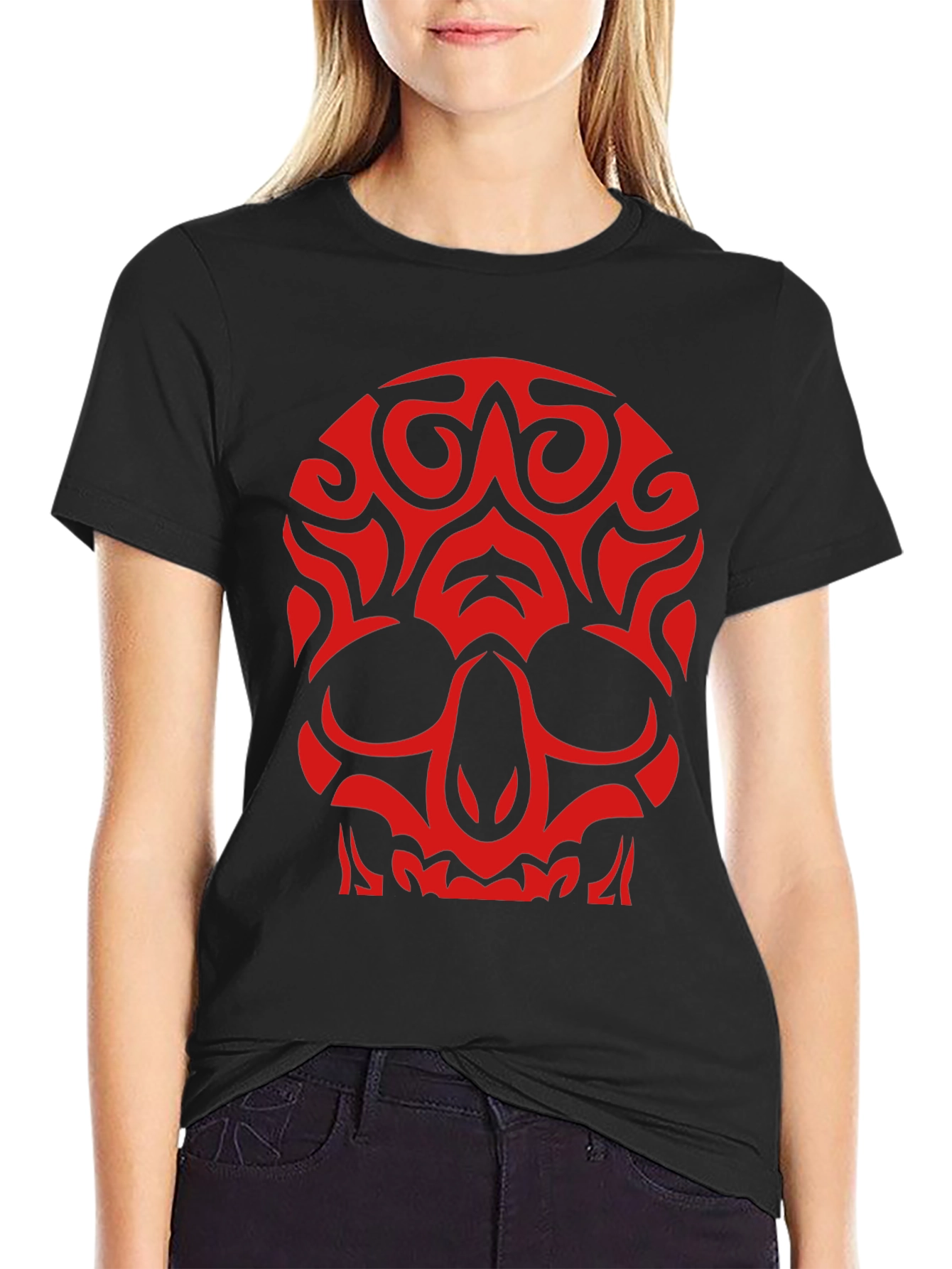 Skull Graphic T-Shirt - Bold Red Design on Black