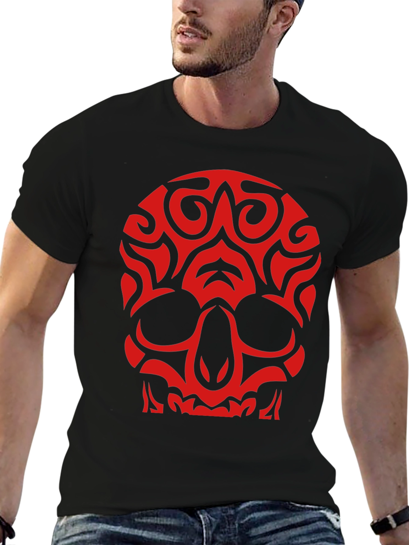 Skull Graphic T-Shirt - Bold Red Design on Black
