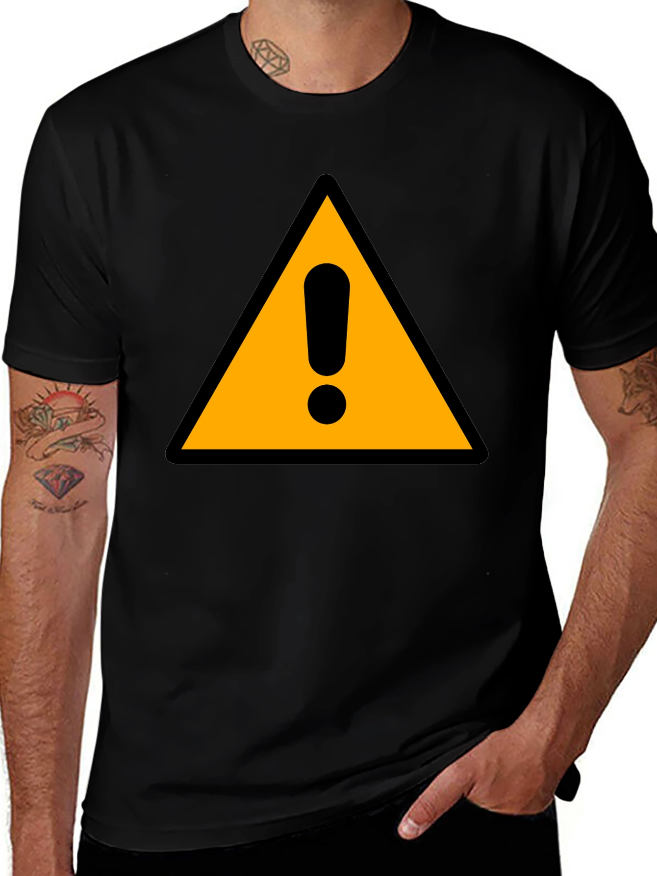 Warning Sign Black T-Shirt - Caution Graphic Tee