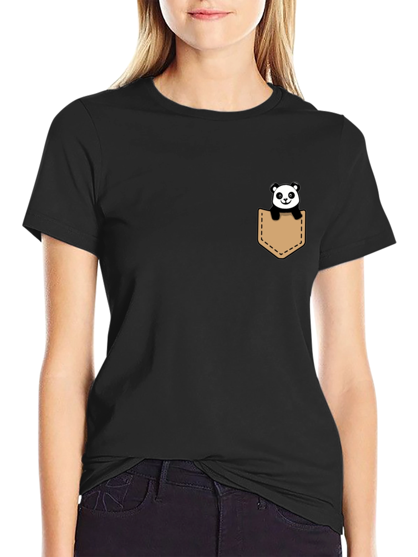 Panda Pocket Tee - Cute & Casual Black T-Shirt