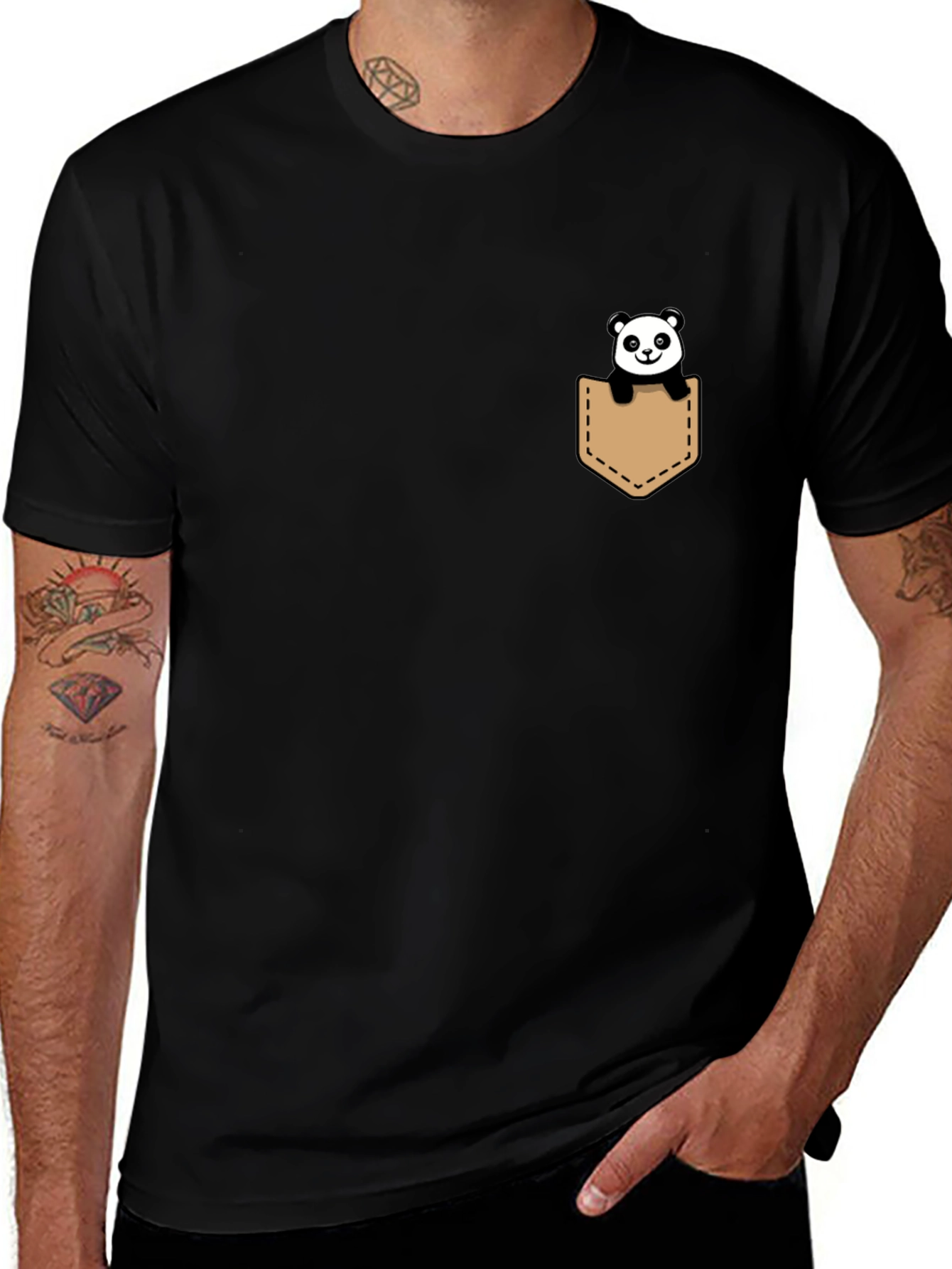 Panda Pocket Tee - Cute & Casual Black T-Shirt